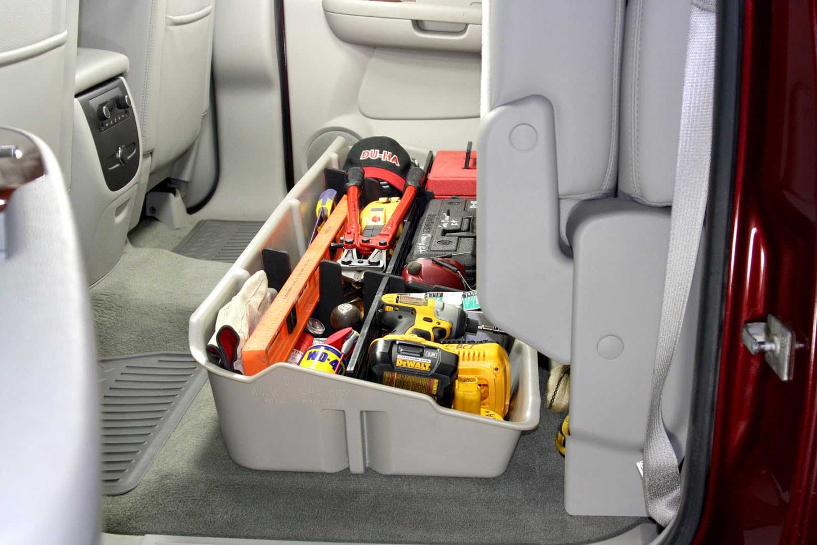 Under Seat Storage DuHa 10044 fits 2007-2013 Silverado/Sierra Crew Cab & 2007-2014 Heavy Duty Crew Cab | Tan Heavy-Duty Back Seat Organizer | Durable Construction | Includes Dividers