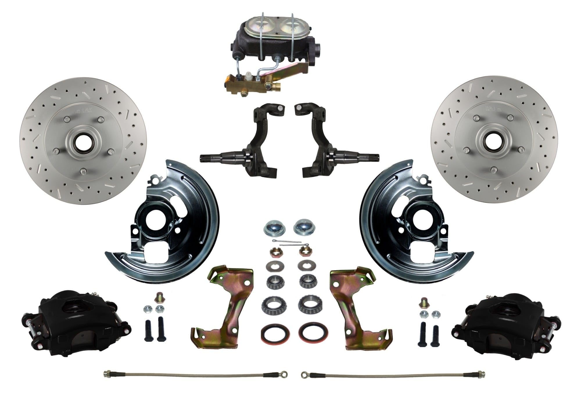 BRAKES LEED Manual Front Disc Brake Kit Drilled And Slotted Rotors, Black Powder Coated Calipers Disc/Disc Side Mount