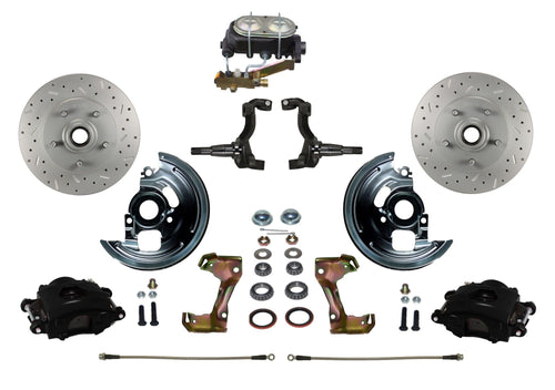 BRAKES LEED Manual Front Disc Brake Kit Drilled And Slotted Rotors, Black Powder Coated Calipers Disc/Disc Side Mount