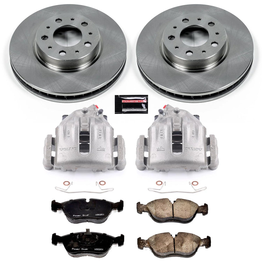 Power Stop Autospecialty KCOE572 Front Caliper Brake Kit- Brake Rotors, Ceramic Brake Pads and Brake Calipers For Volvo 850, Volvo C70, Volvo S70, Volvo V70 [Model Specific]