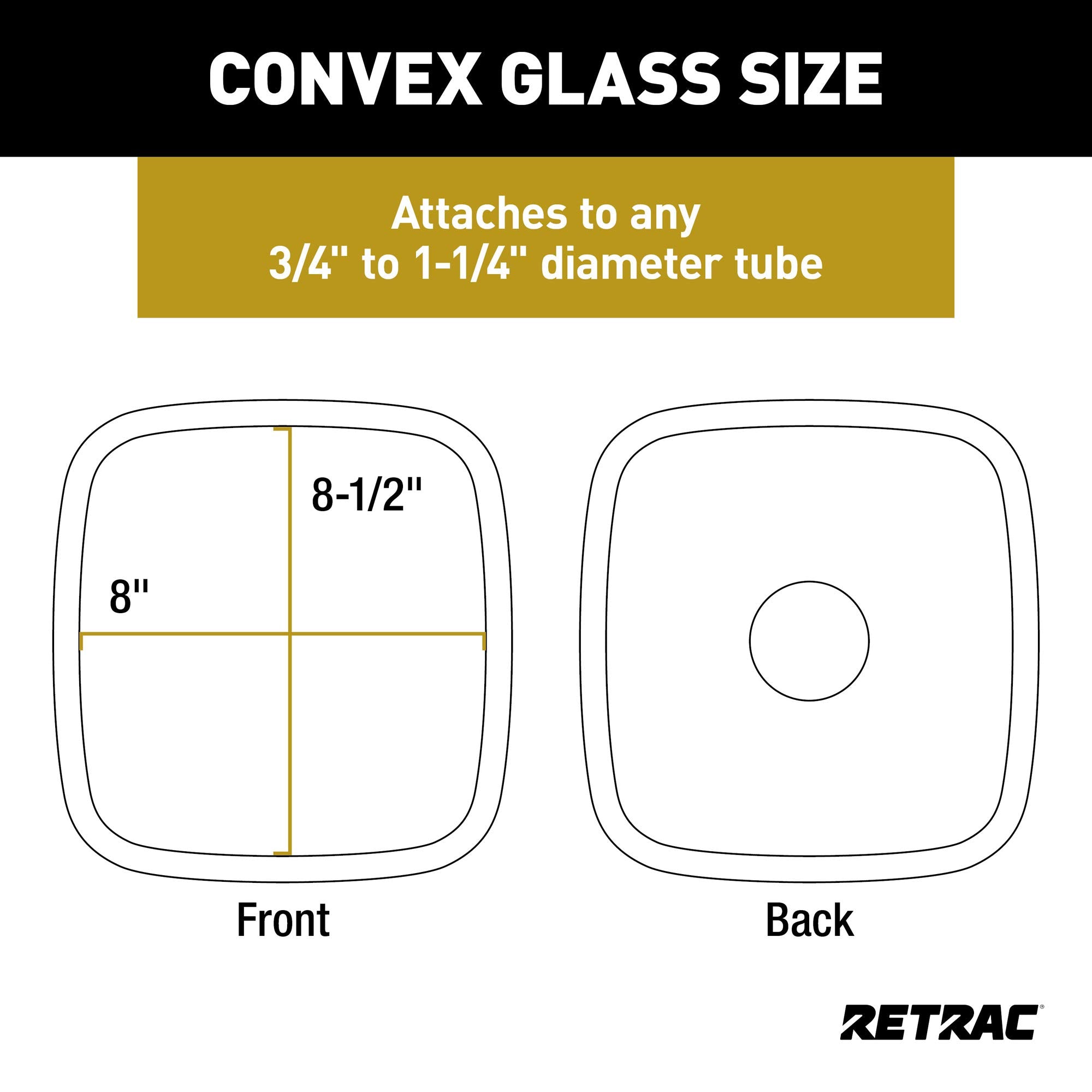 8-Inch Retrac Black Plastic Aerodynamic Convex Mirror Head, Fits 3/4 to 1-1/4-In Tube, Universal Driver or Passenger Side, Chrome