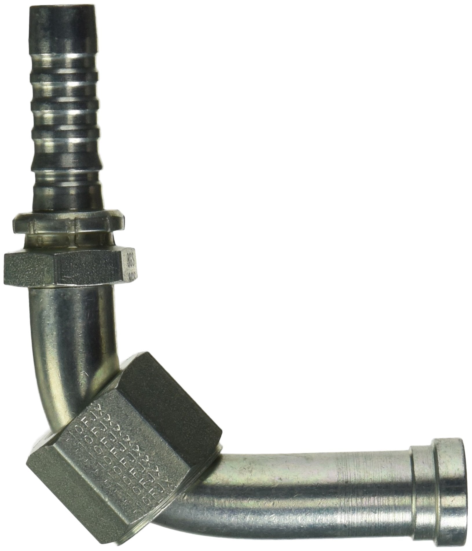 GlobalSpiral Couplings Gates 8GS-10FJX90L, Female JIC 37° Flare Swivel, Zinc Plated Carbon Steel, 3.74", 90° Bent Tube, 1/2" ID