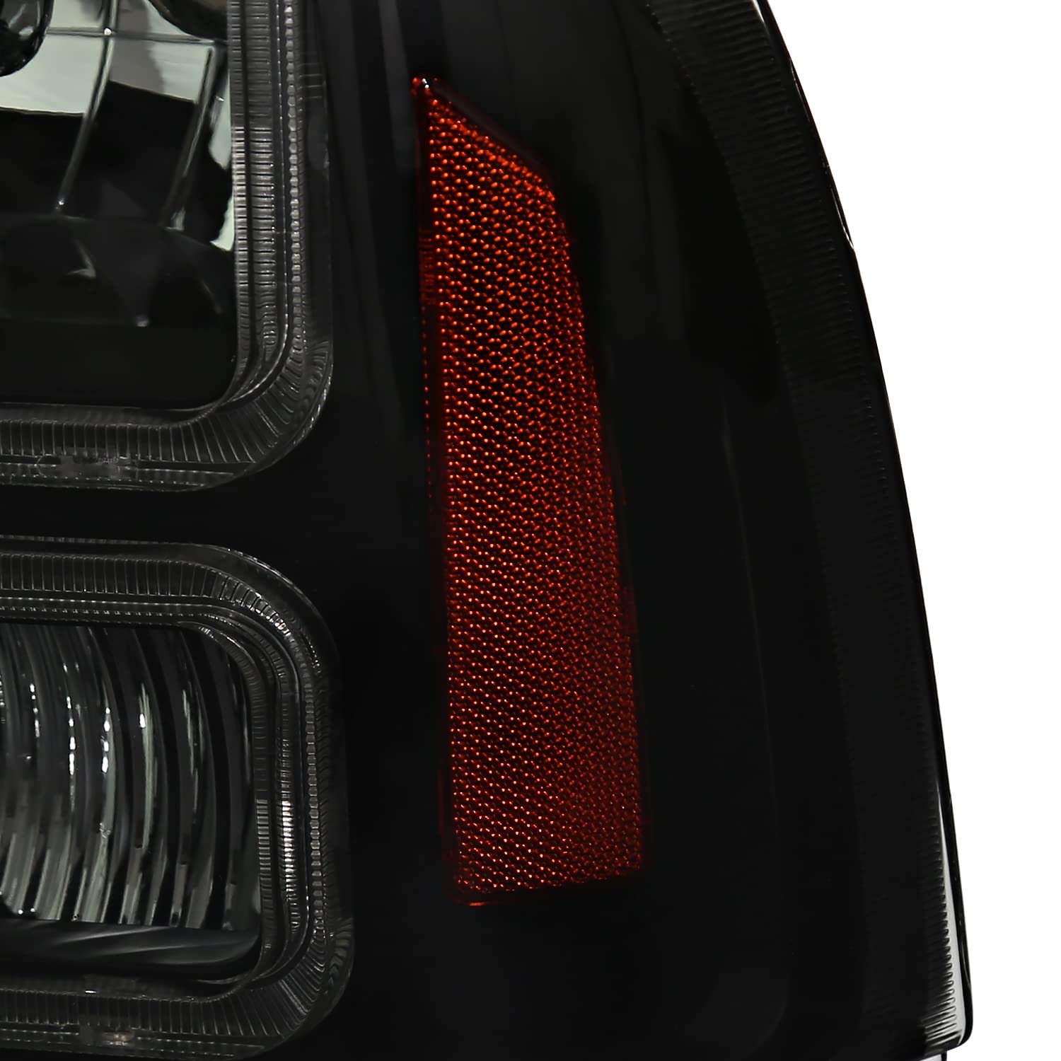 Black Smoke SPEC-D TUNING Headlights with LED Bar Compatible with 1999-2004 Ford F-250, F-350, F-450 SuperDuty, 2000-2004 Excursion, Left + Right Head Lights Assembly