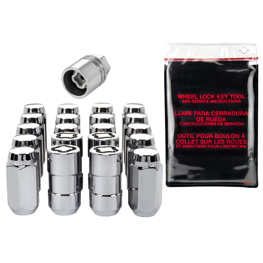Chrome Cone Seat McGard 84508 Wheel Installation Kit (9/16" - 18 Thread Size) - for 5 Lug Wheels, 16 Lug Nuts / 4 Locks / 1 Key / 1 Storage Pouch