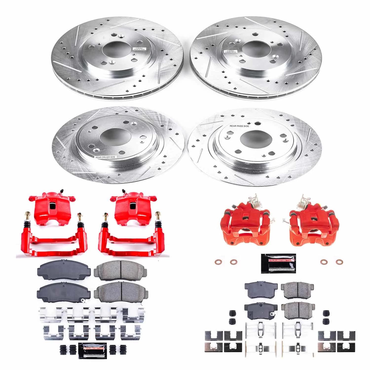 Power Stop Z23 KC2743, Front and Rear Brake Caliper Kit-Brake Rotors, Carbon Ceramic Brake Pads, Calipers For Honda Accord 2006-2007 [Model Specific]