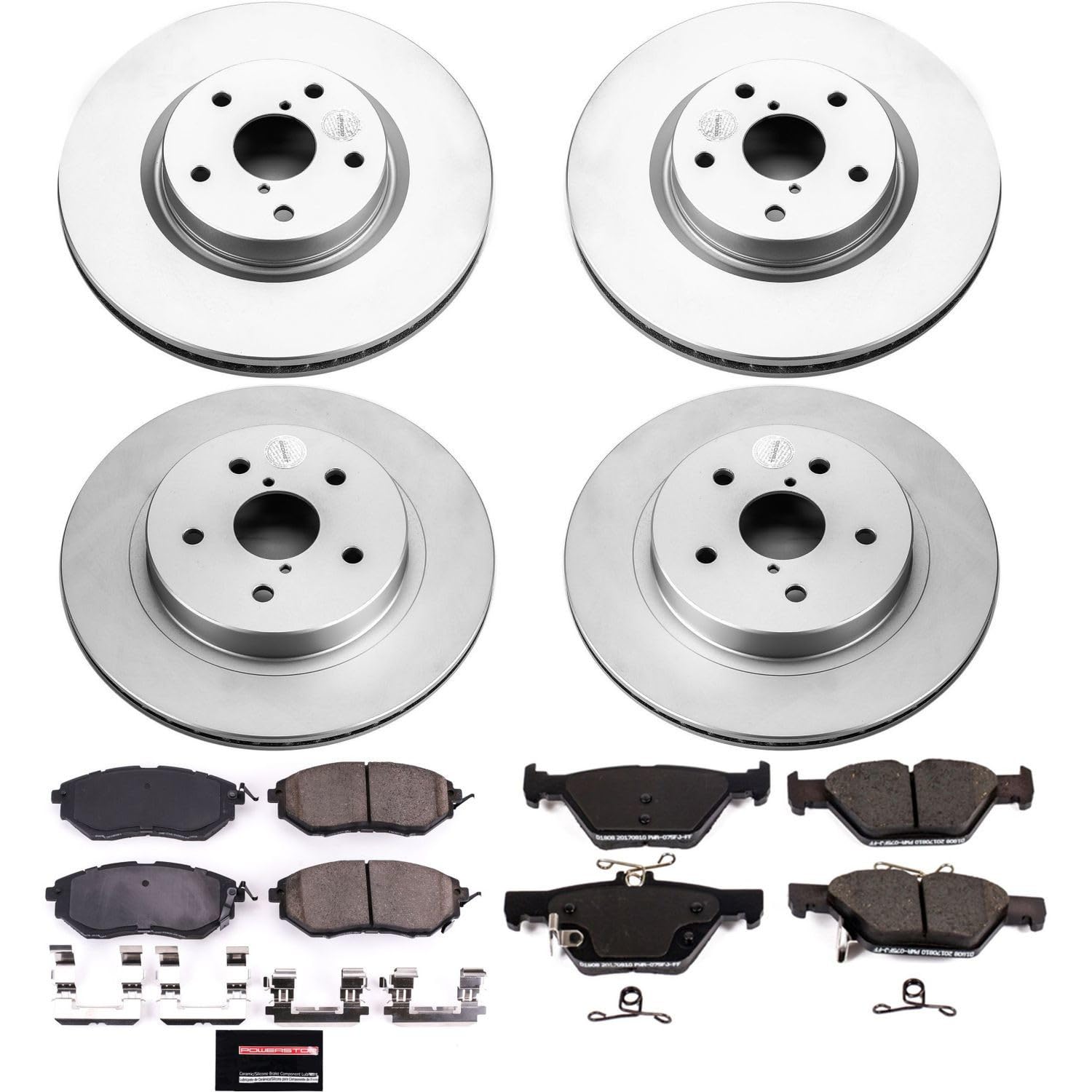 Brake Kit Power Stop For 2015-2019 Legacy 3.6R & Outback, 2016-2020 WRX [with Eyesight Tech] - Front and Rear Coated Brake Rotor and Ceramic Brake Pads Replacement, CRK7028