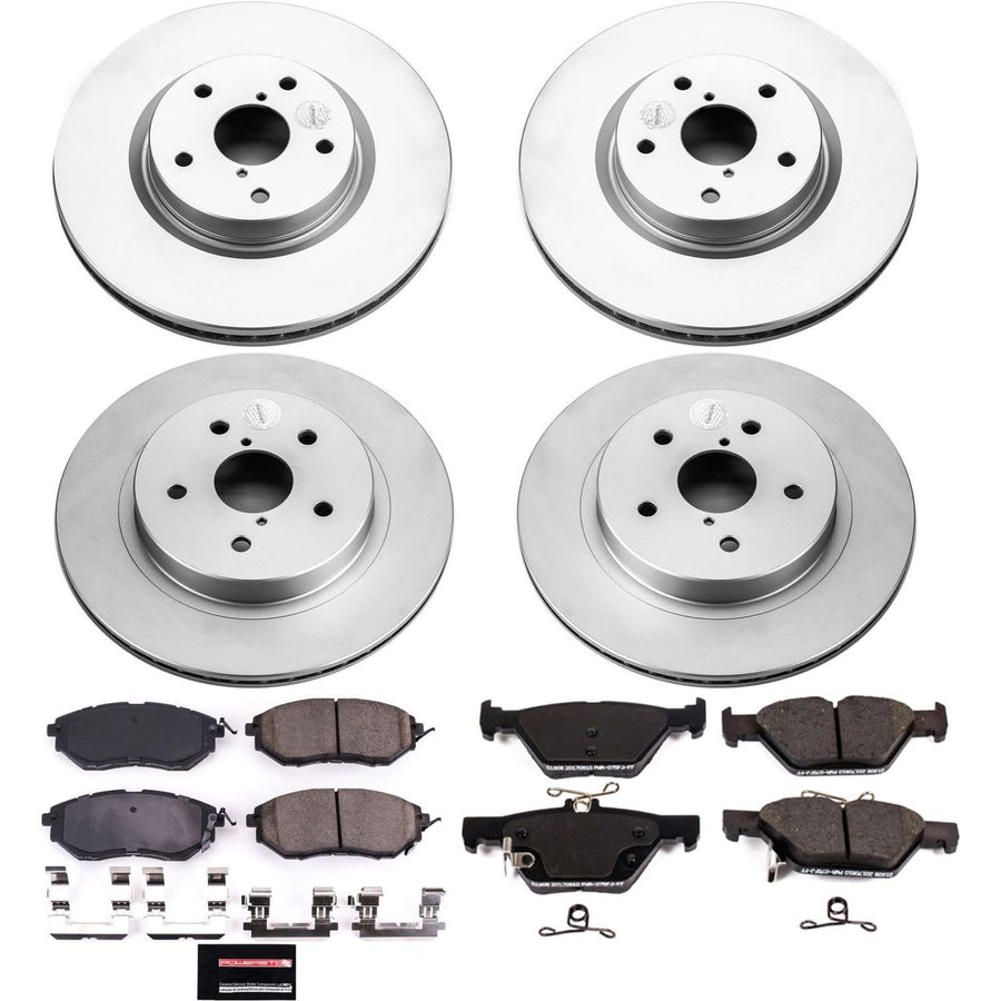 Brake Kit Power Stop For 2015-2019 Legacy 3.6R & Outback, 2016-2020 WRX [with Eyesight Tech] - Front and Rear Coated Brake Rotor and Ceramic Brake Pads Replacement, CRK7028
