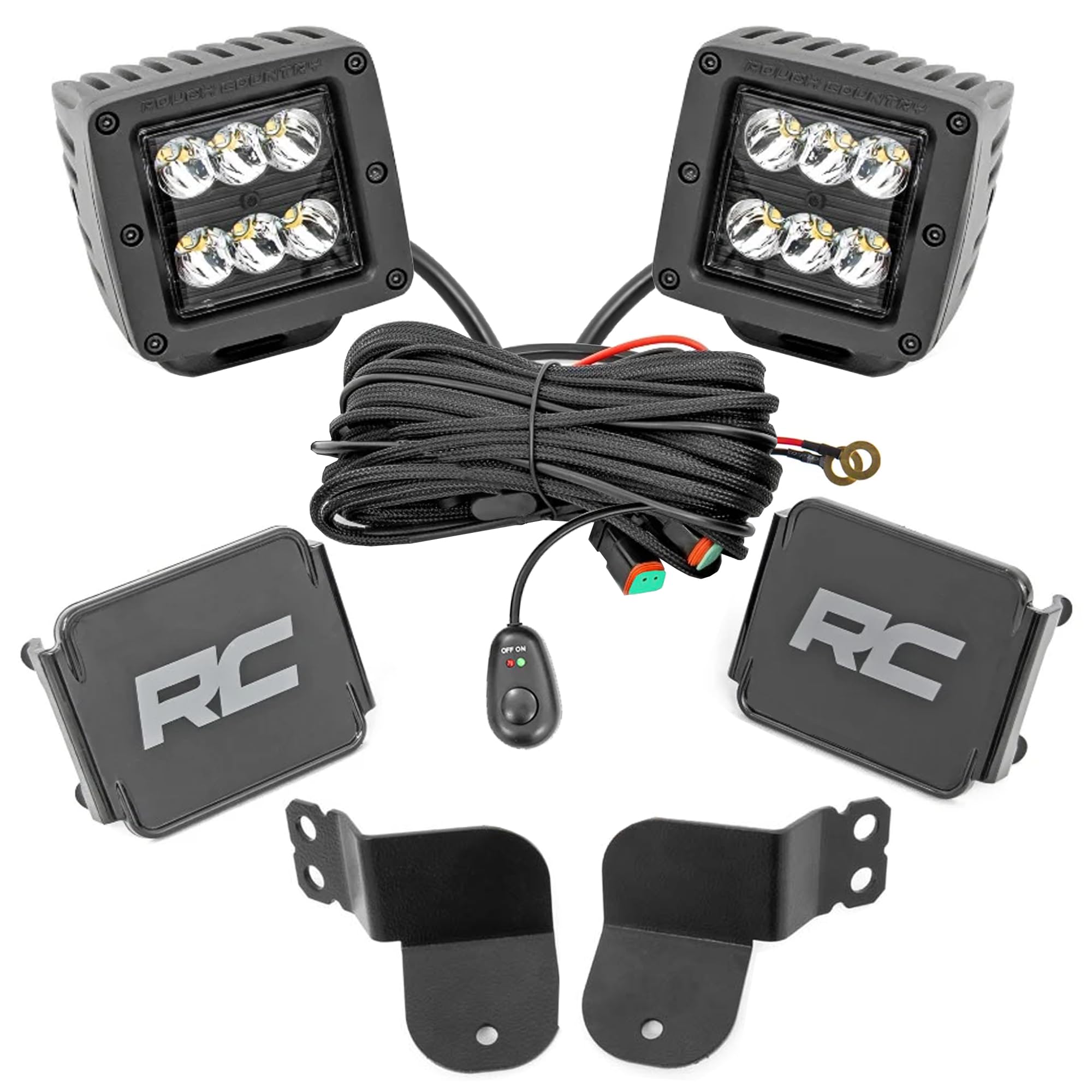 Dual Rough Country 2" LED Lower Windshield Light Kit for Polaris General/General XP - 4,800 Lumens, 60W CREE, Spot-Focus Beam, Bolt-On Cubes