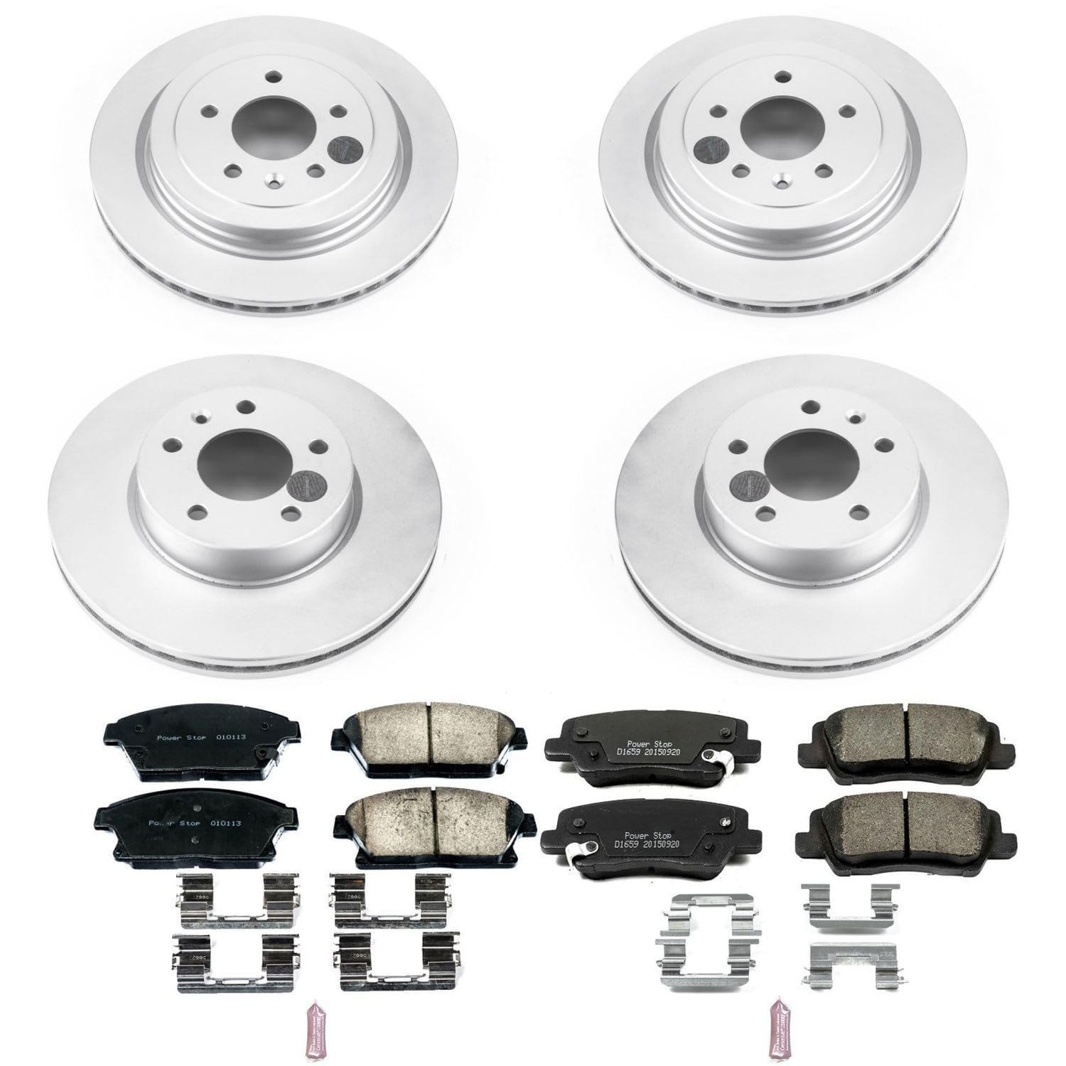 Power Stop Coated Brake Rotor and Ceramic Brake Pads CRK6387- Front & Rear For Cadillac ATS 2013-2018 [Model Specific]