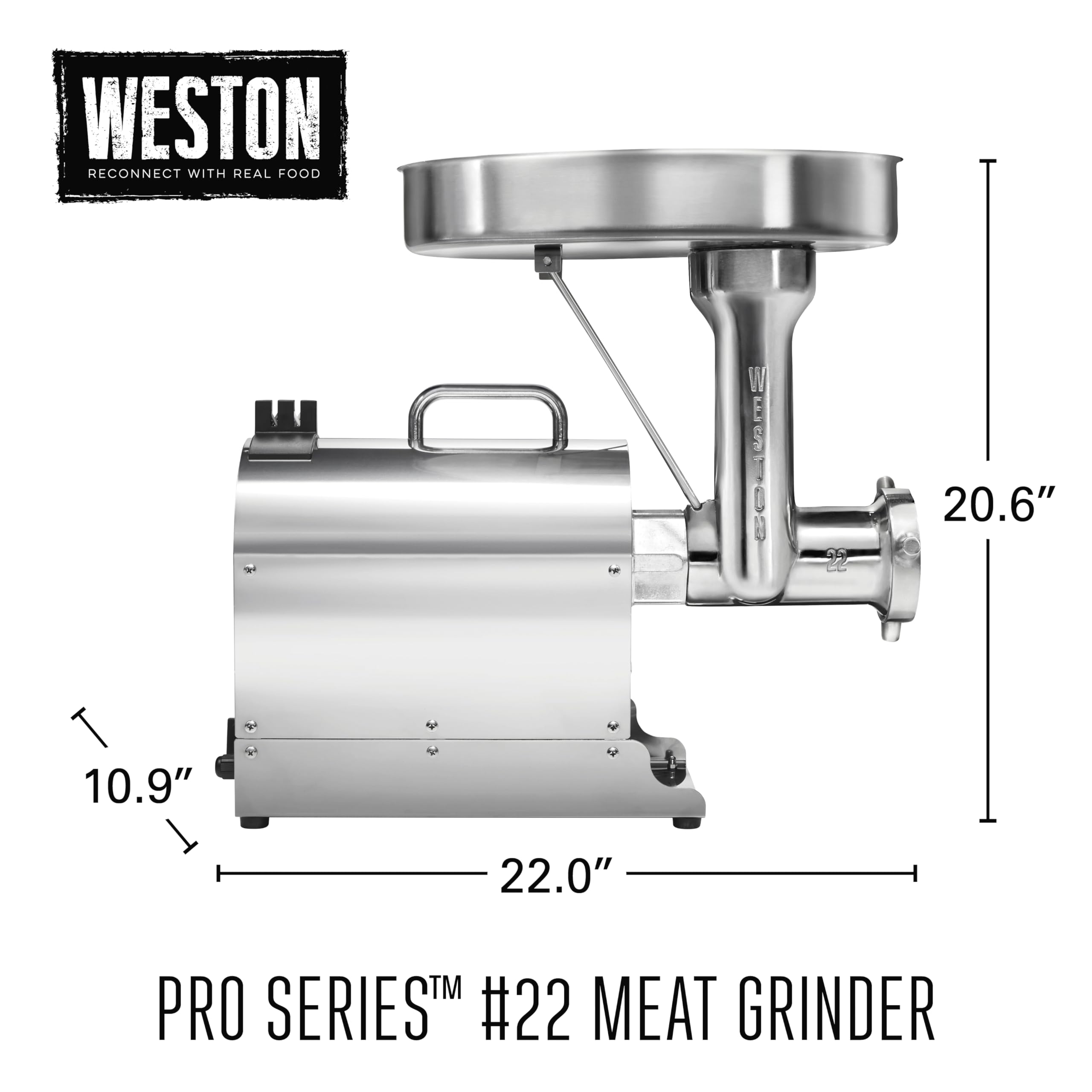 Weston Electric Pro Series Meat Grinder, Commercial Grade, 1120 Watts, 1.5 HP, 14lbs. Per Minute, Stainless Steel (10-2201-W)