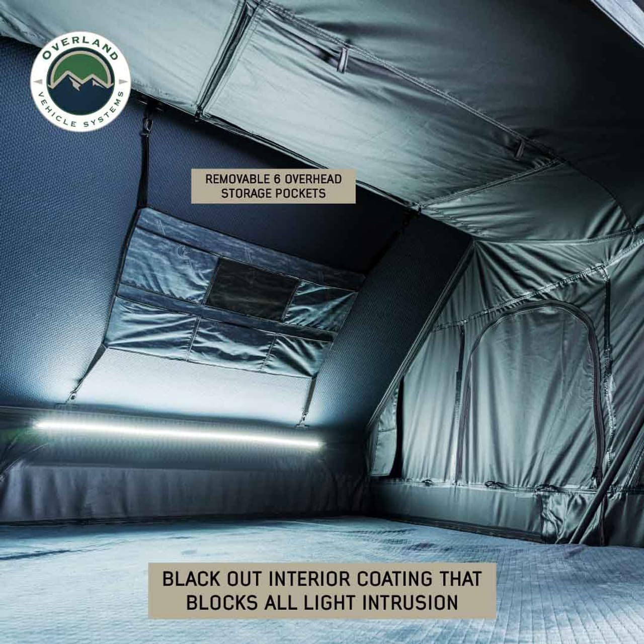 XD Everest Overland Vehicle Systems Cantilever Aluminum Hard Sheel Roof Top Tent with Black Out Kit - Grey Body & Black Rainfly (4 Person Roof Top Tent)