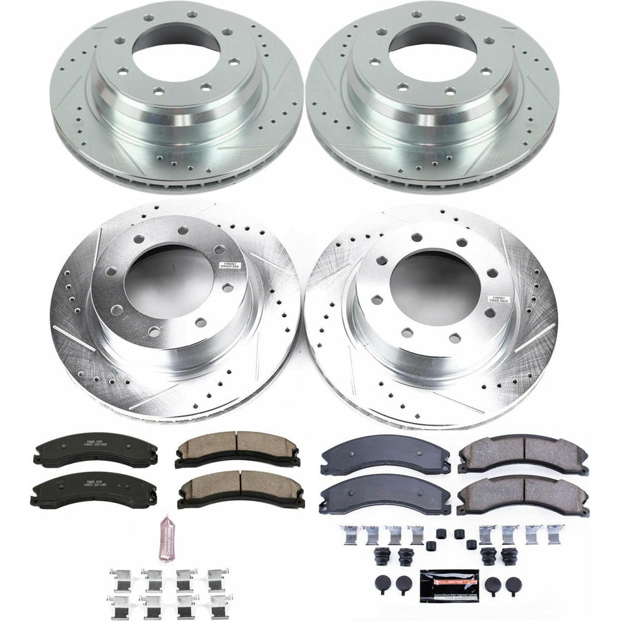 Power Stop K6519 Z23 Carbon Fiber Brake Pads Front and Rear with Drilled & Slotted Brake Rotors Kit