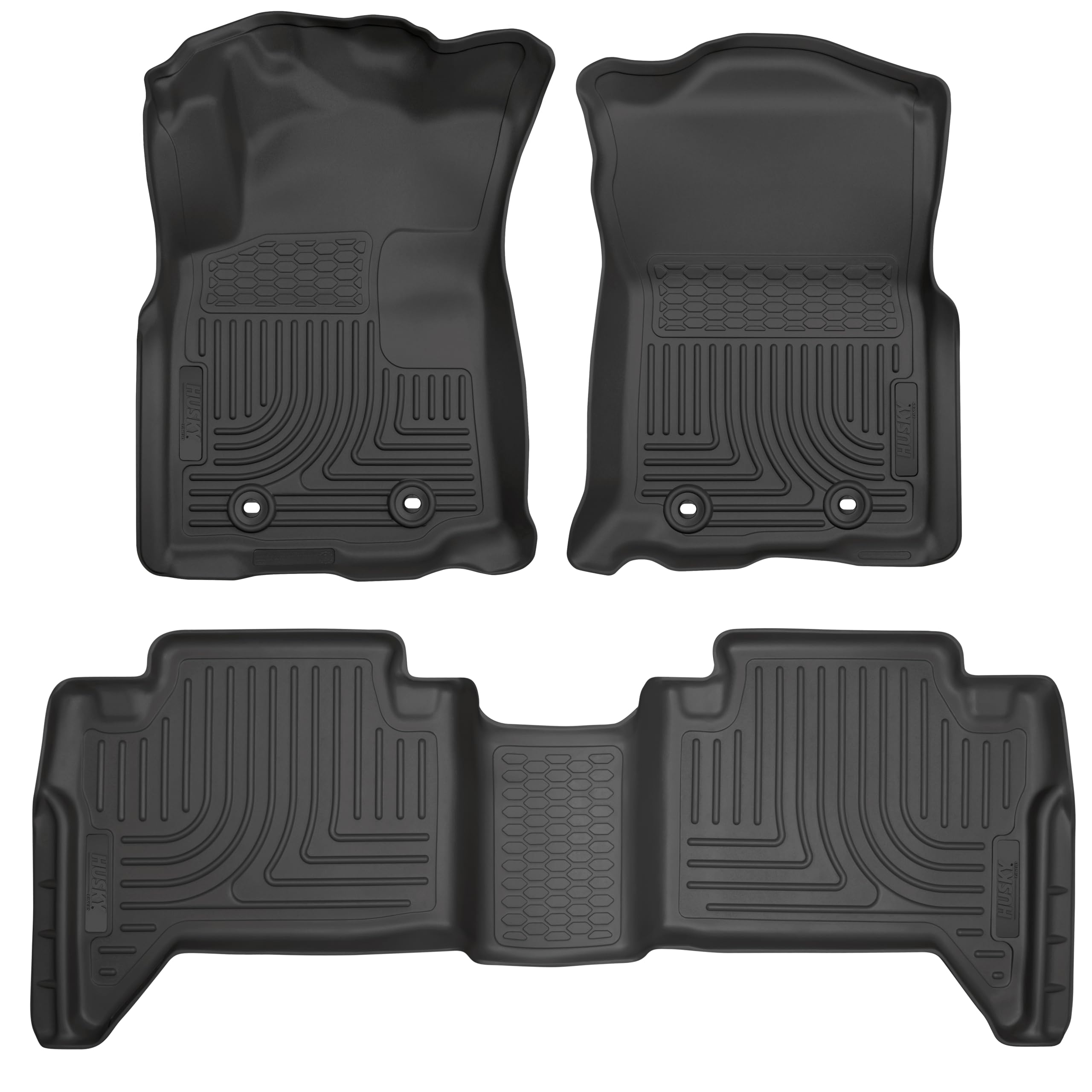 Weatherbeater Husky Liners Floor Mats | Fits 2018-2023 Toyota Tacoma - Manual Trans, Double CAB ONLY | Front & 2nd Row, 3-pc | 93931