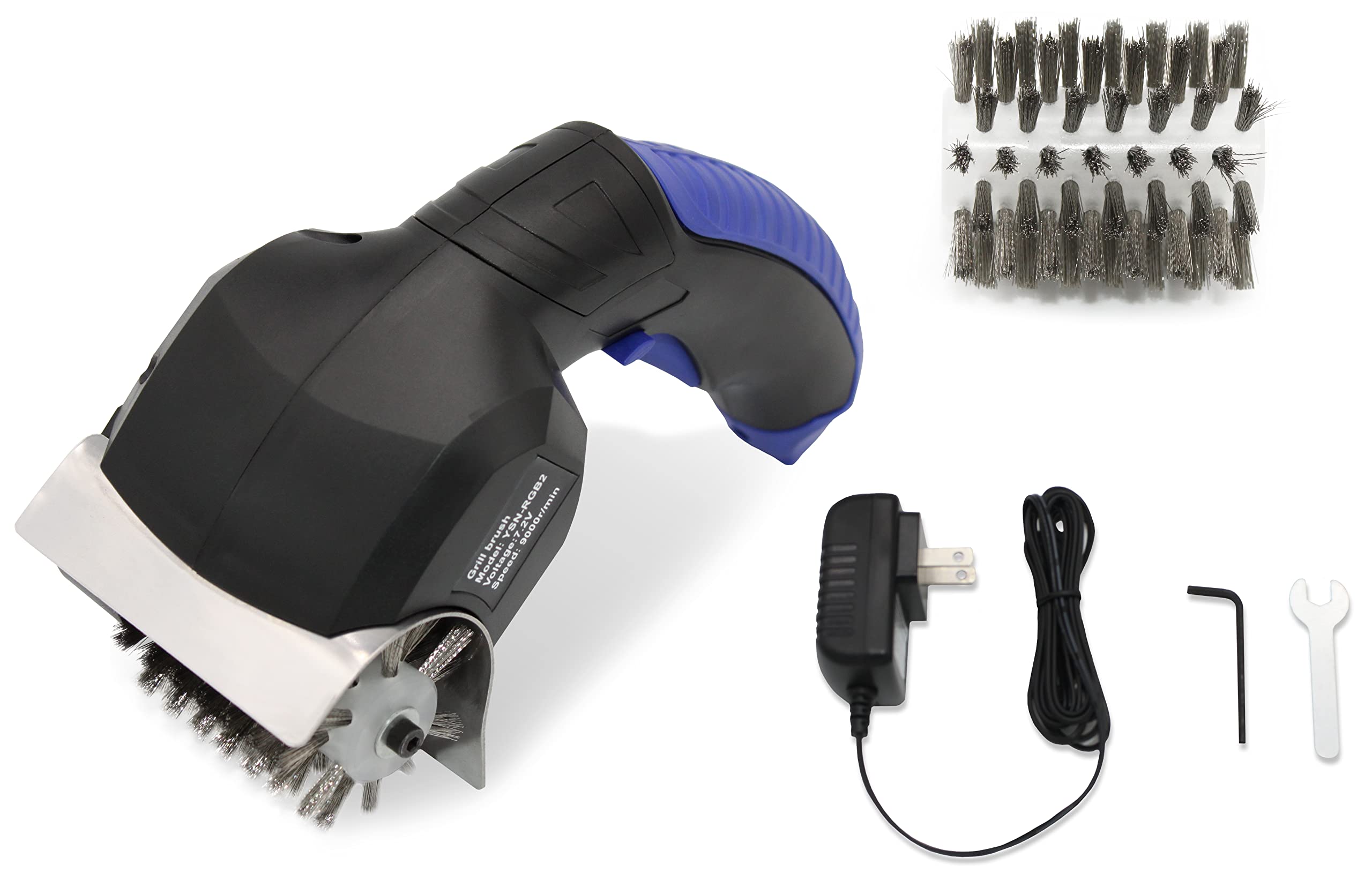 Electric BBQ Grill Brush Flame King Cordless and Rechargeable Stainless Steel Bristles,Black