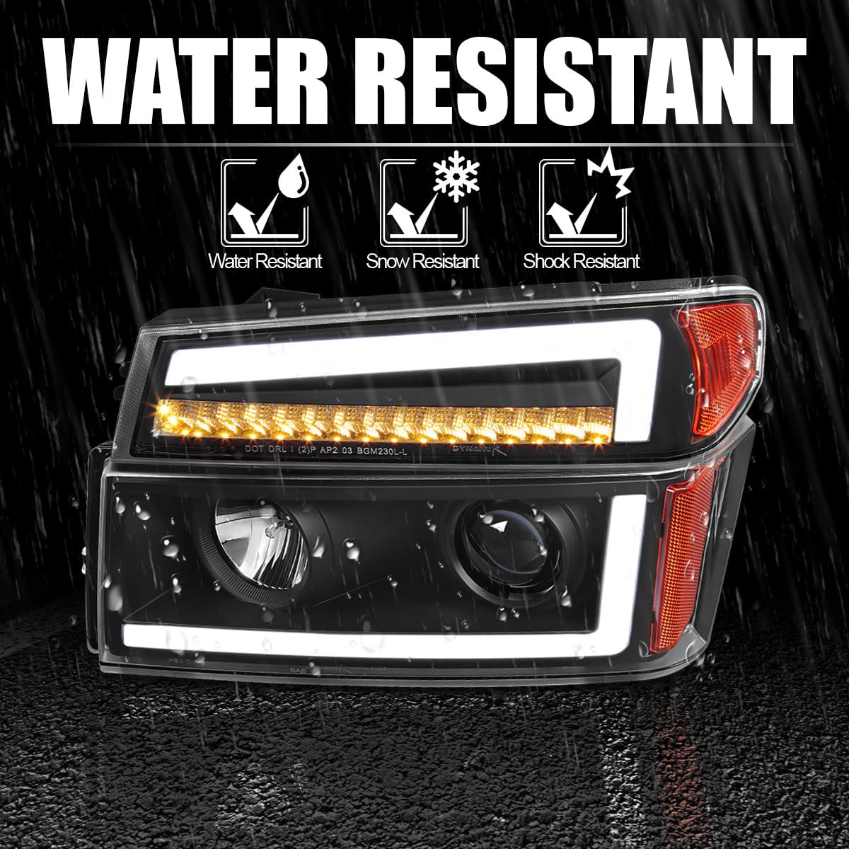 Black SPEC-D TUNING Projector Headlights with Sequential LED Turn Signal Light Compatible with 2004-2012 Chevy Colorado, Left + Right Pair Headlamps Assembly