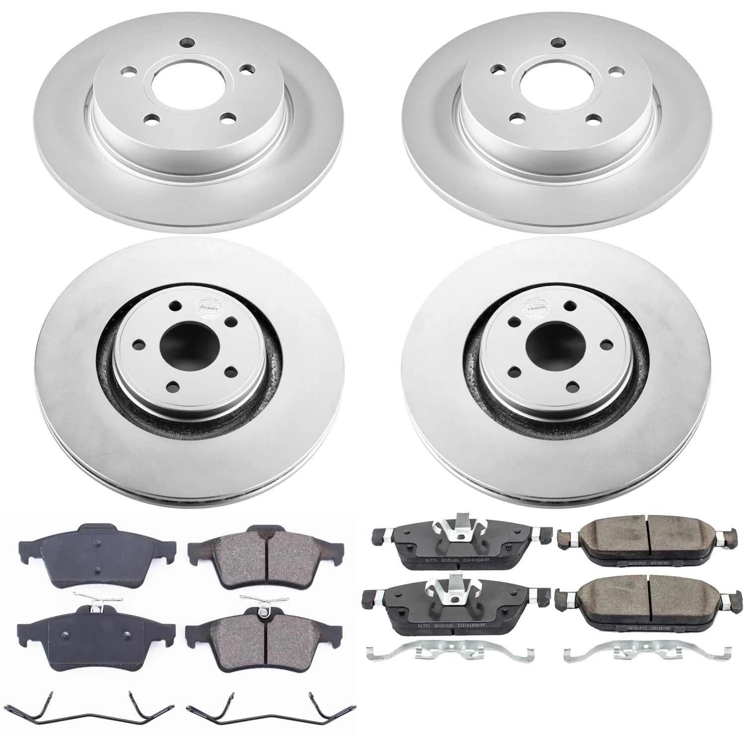 Power Stop Coated CRK7233 Brake Rotor and Ceramic Brake Pads- Front & Rear For Ford Focus 2015-2018 [Vehicle Specific]