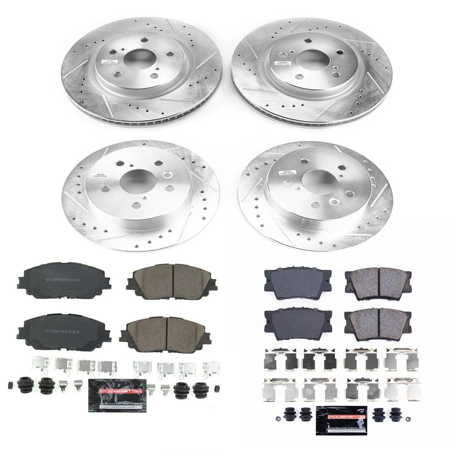 Power Stop K7931 Z23 Carbon Fiber Brake Pads Front and Rear with Drilled and Slotted Brake Rotors Kit For 2018 2019 2020 Toyota Camry L, LE, SE | 2021 2022 Camry LE SE SE Nightshade