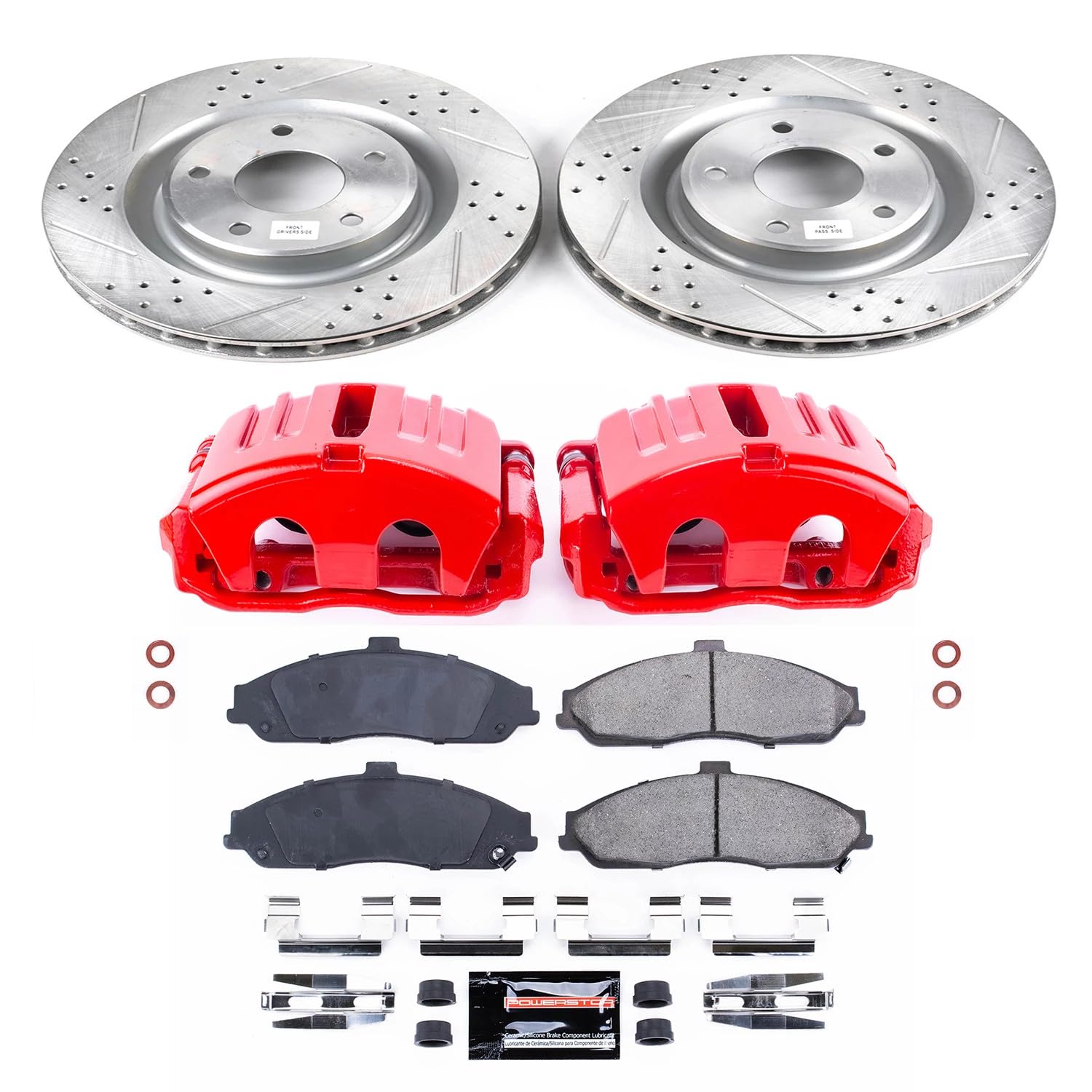 Z23 Evolution Power Stop KC1417B Front Brake Caliper Kit-Brake Rotors, Carbon-Fiber Ceramic Brake Pads, Calipers For Chevrolet Corvette 2005-2013 [Model Specific]