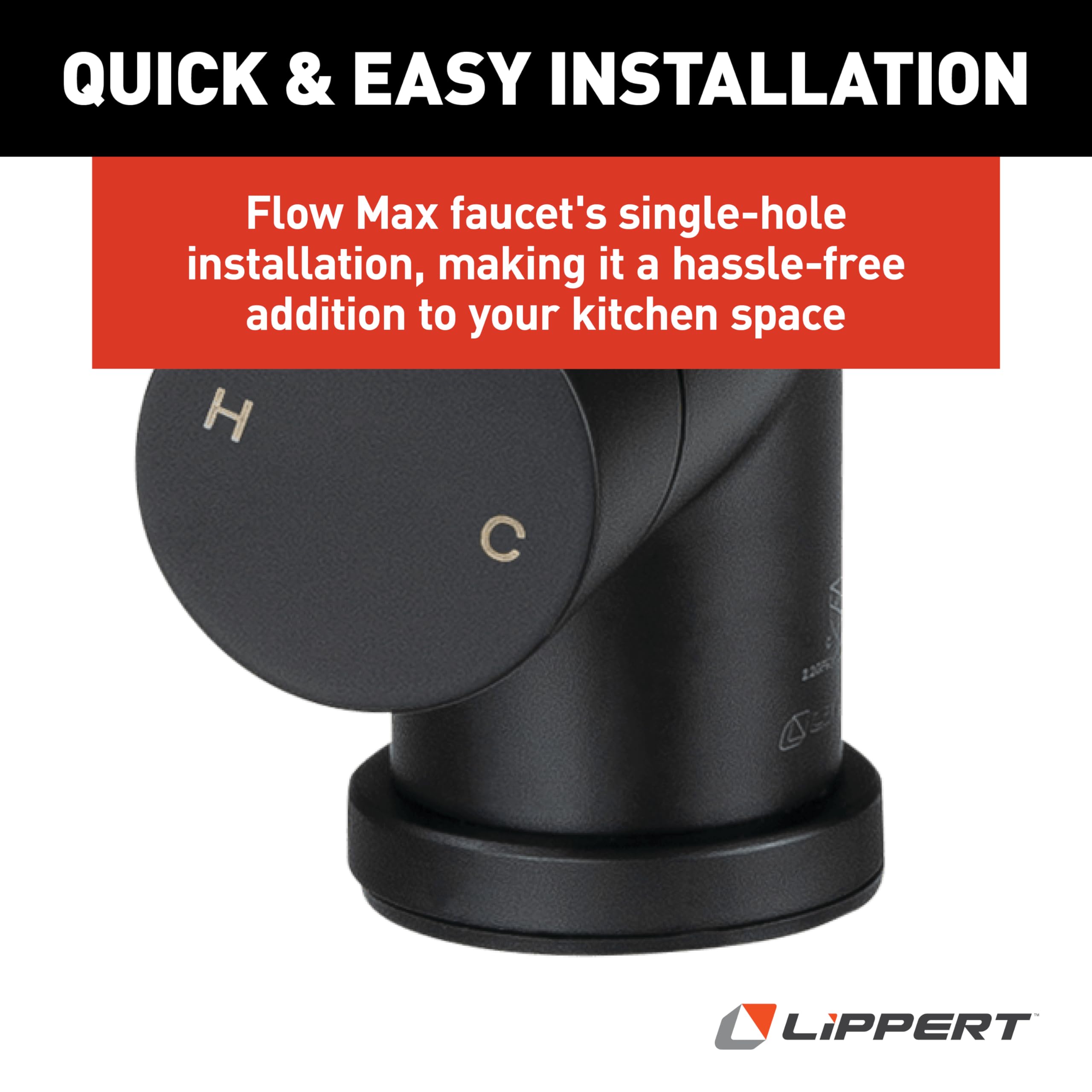 Lippert Bullet Pull-Down Flow Max Kitchen Faucet with 304-Grade Stainless Steel Construction, Single-Handle Operation, Single-Hole Installation, 360-Degree Swivel, 2.2 GPM Flow Rate - 2024000071