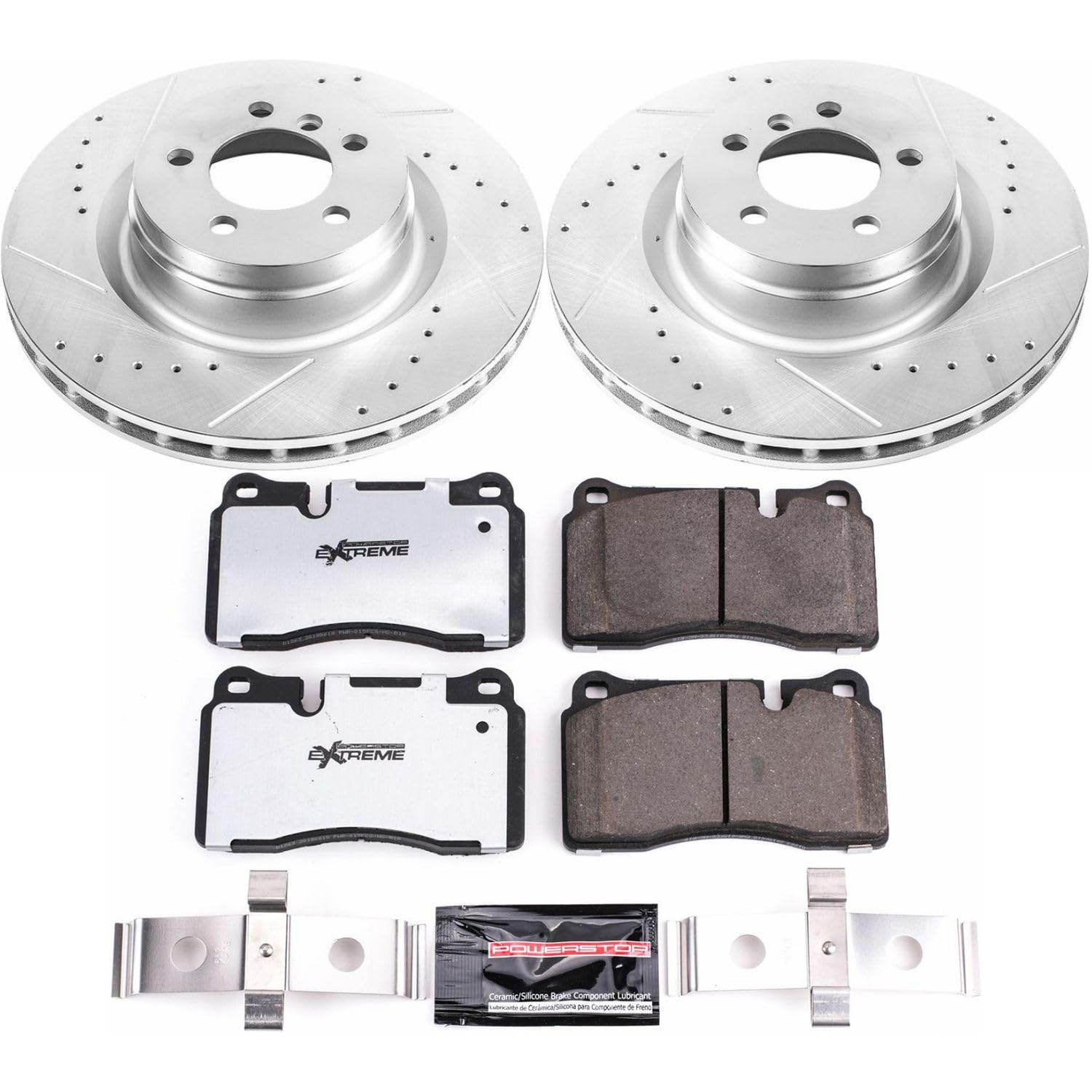 Power Stop Front Brake Kit For 2006 2007 2008 2009 Range Rover Land Rover - Truck & Tow Carbon Fiber Ceramic Brake Pads & Drilled and Slotted Rotors Replacement, K5424-36
