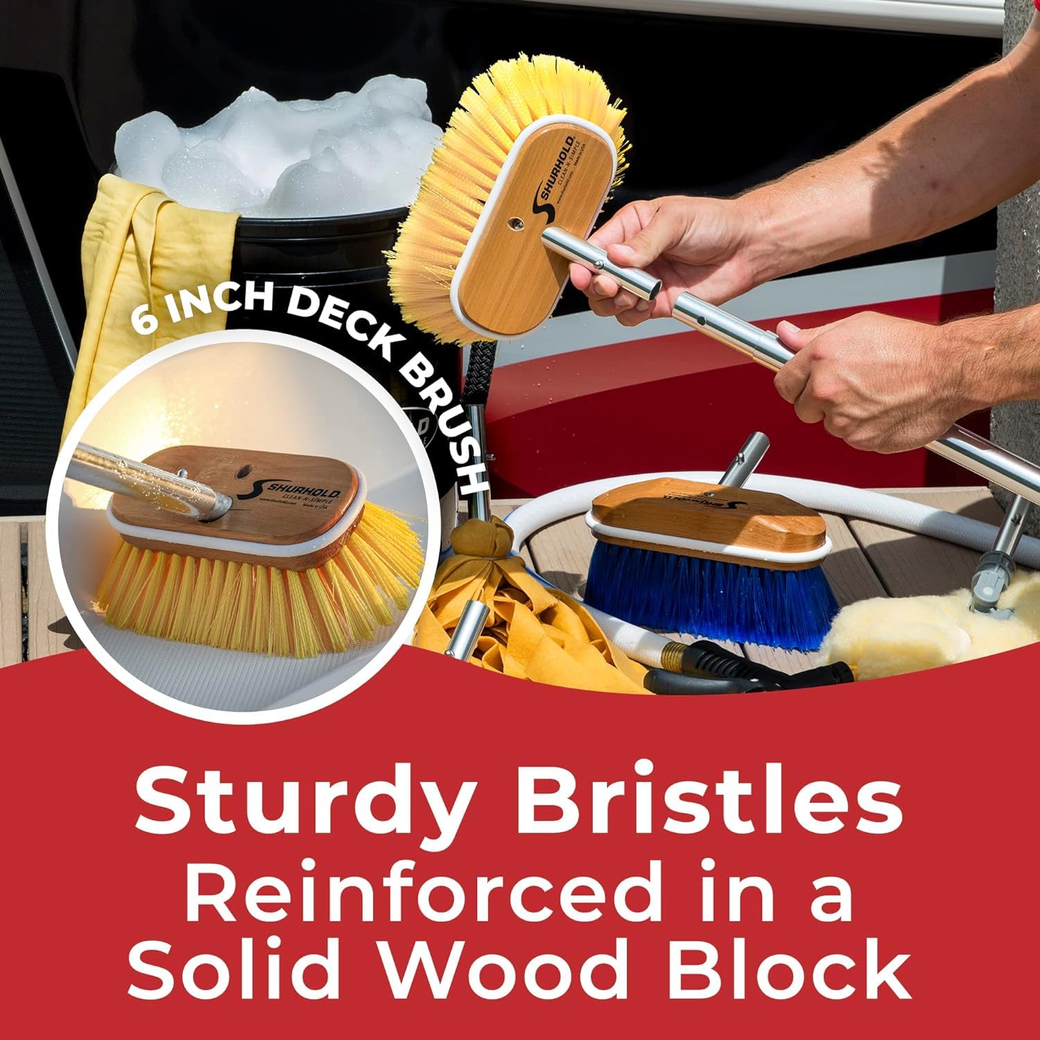 Classic Shurhold 6" Soft Bristle Boat Deck Brush, Safe for Use on Gelcoat, Fiberglass and Painted Surfaces, Attachable to Any Handle