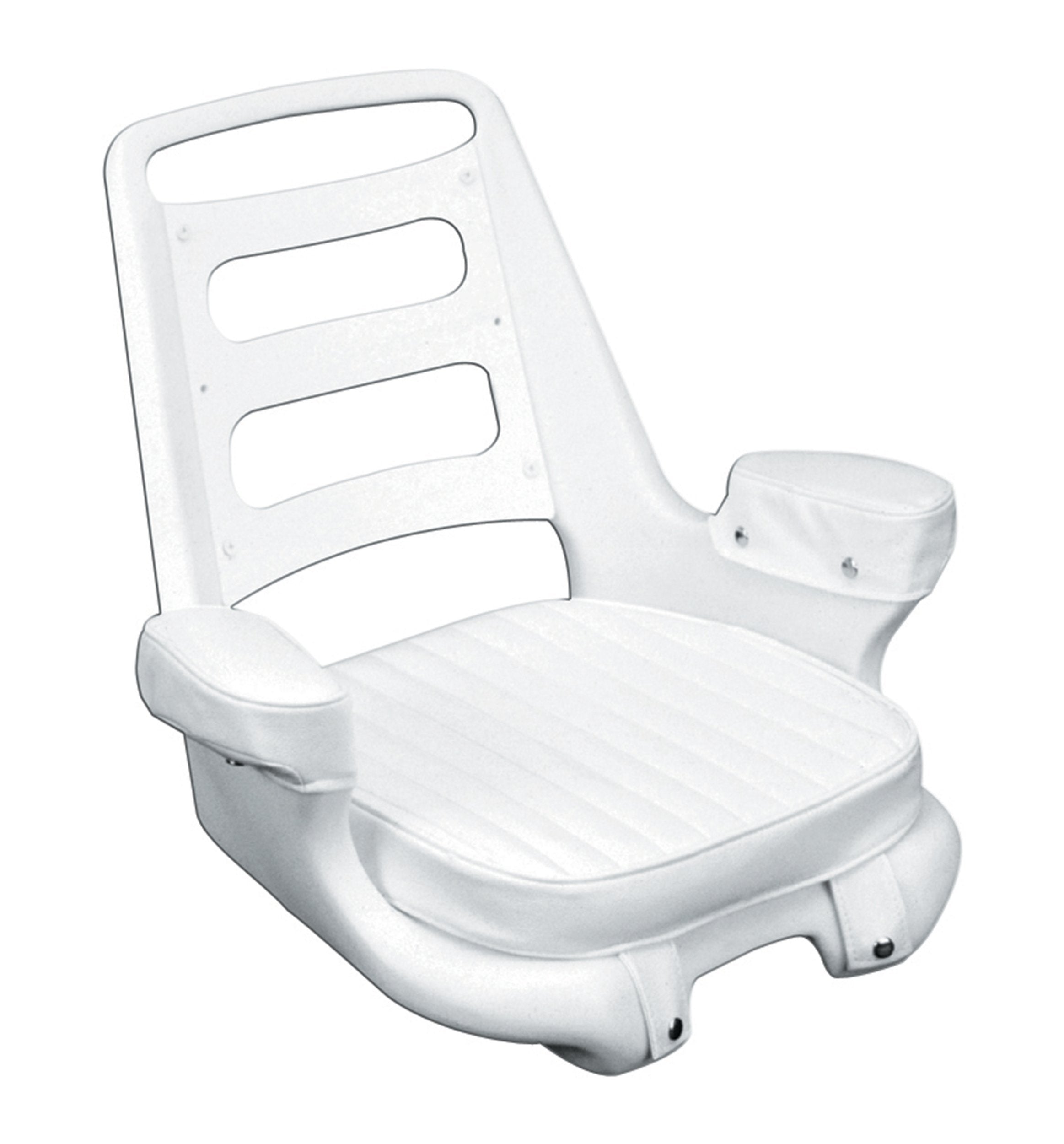 Moeller Extra-Wide Heavy Duty Ladder Back Boat Helm Seat, Cushion, and Mounting Plate Set (25.25" x 22.75" x 20", White)