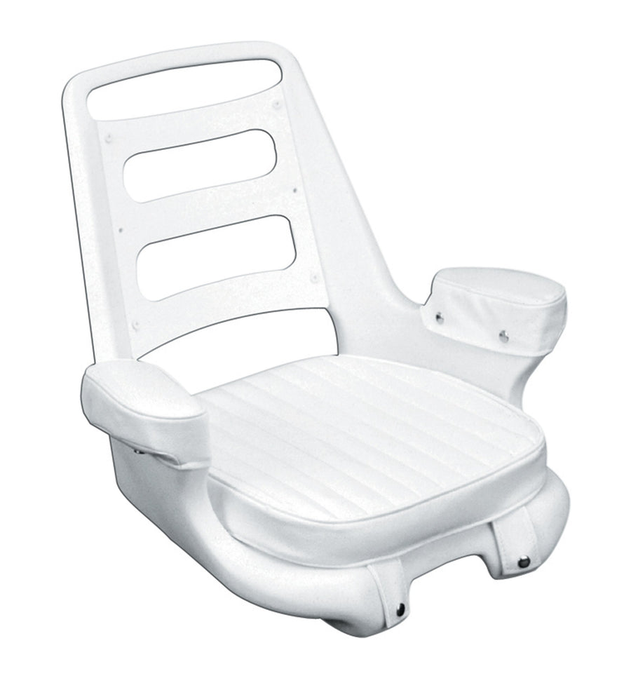 Moeller Extra-Wide Heavy Duty Ladder Back Boat Helm Seat, Cushion, and Mounting Plate Set (25.25" x 22.75" x 20", White)