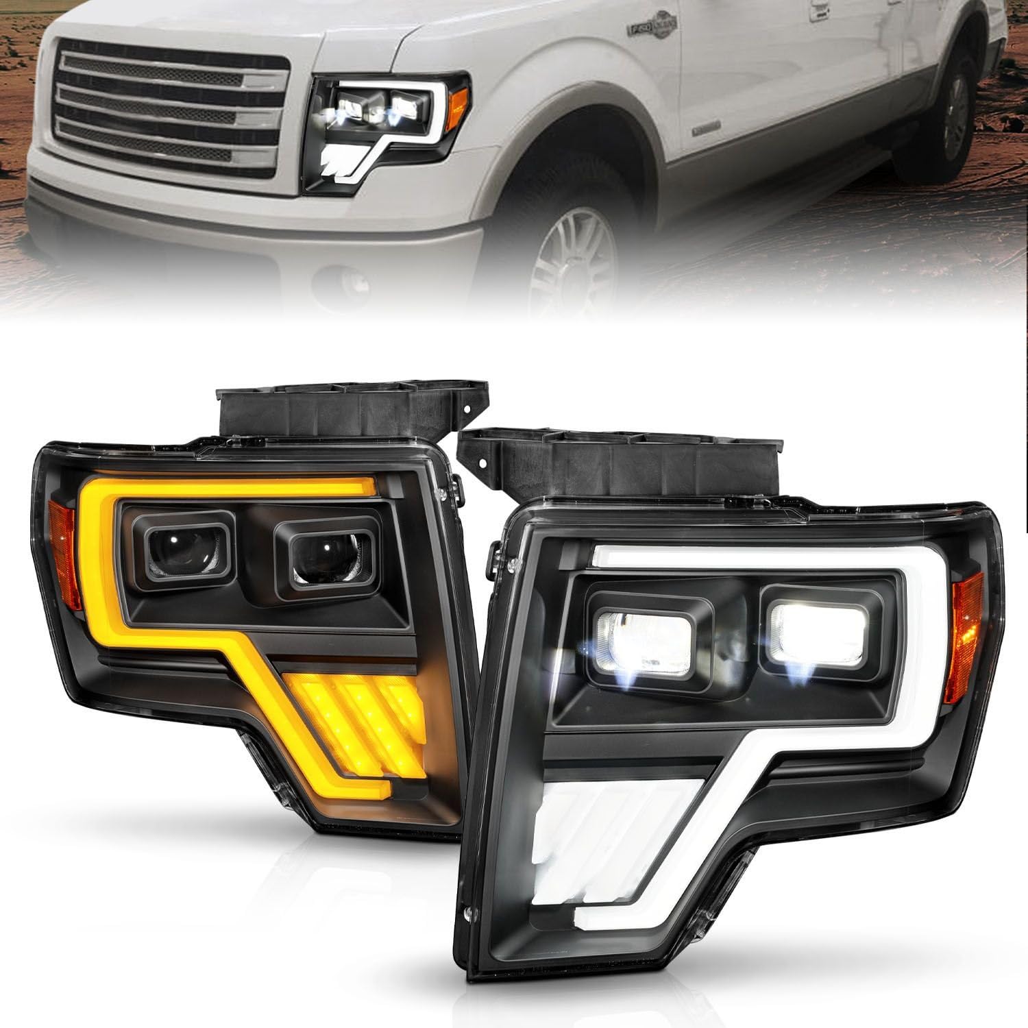 Black Anzo Seqential DRL Bar Projector LED Headlights