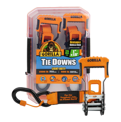 Gorilla 1" X 12' Ratchet Strap with Cap Locks and Gorilla-Grip Handle - Orange Webbing 92004E