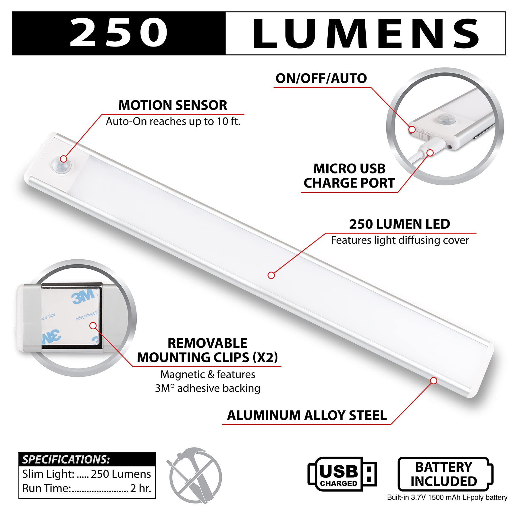 12-Inch Performance Tool 716 Li-Ion Slim Cabinet Light - Bright and Efficient LED Illumination for Home, Garage, Workshop, and Office Use
