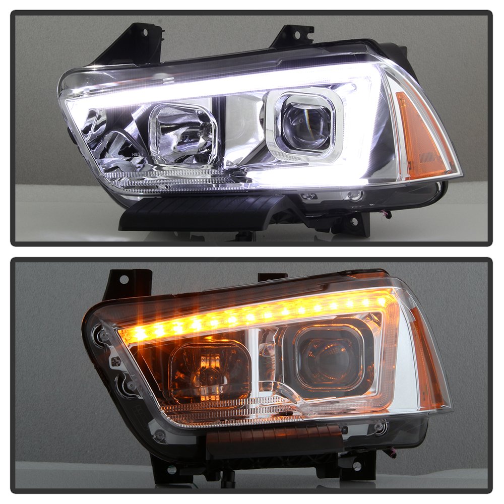 Projector Headlights Aftermarket for Dodge Charger 11-14 [Halogen Model Only] Switchback Turn Signals (Chrome)