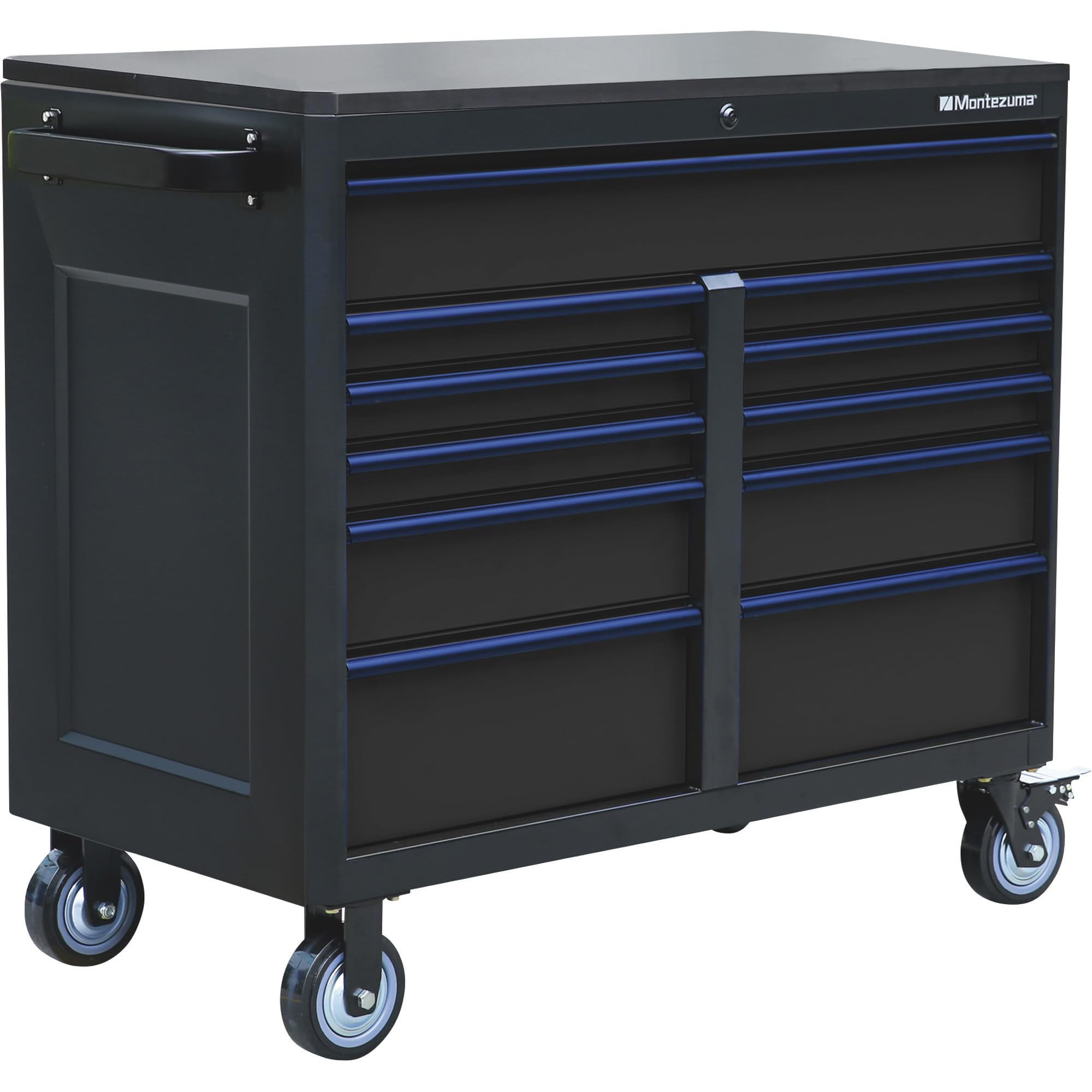 Montezuma Tool Box - 11 Drawer 46" x24" Rolling Tool Cabinet with Multiple Power Outlets & Black Powder Coat Finish - M462411TC