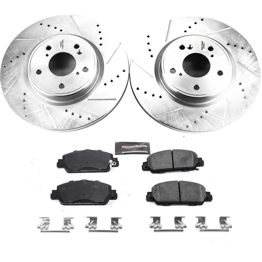 Power Stop K8165 Z23 Carbon Fiber Brake Pads with Drilled & Slotted Brake Rotors Kit For Acura Integra 2023, Honda Accord 2018-2022, Honda Civic 2022 [Model Specific]