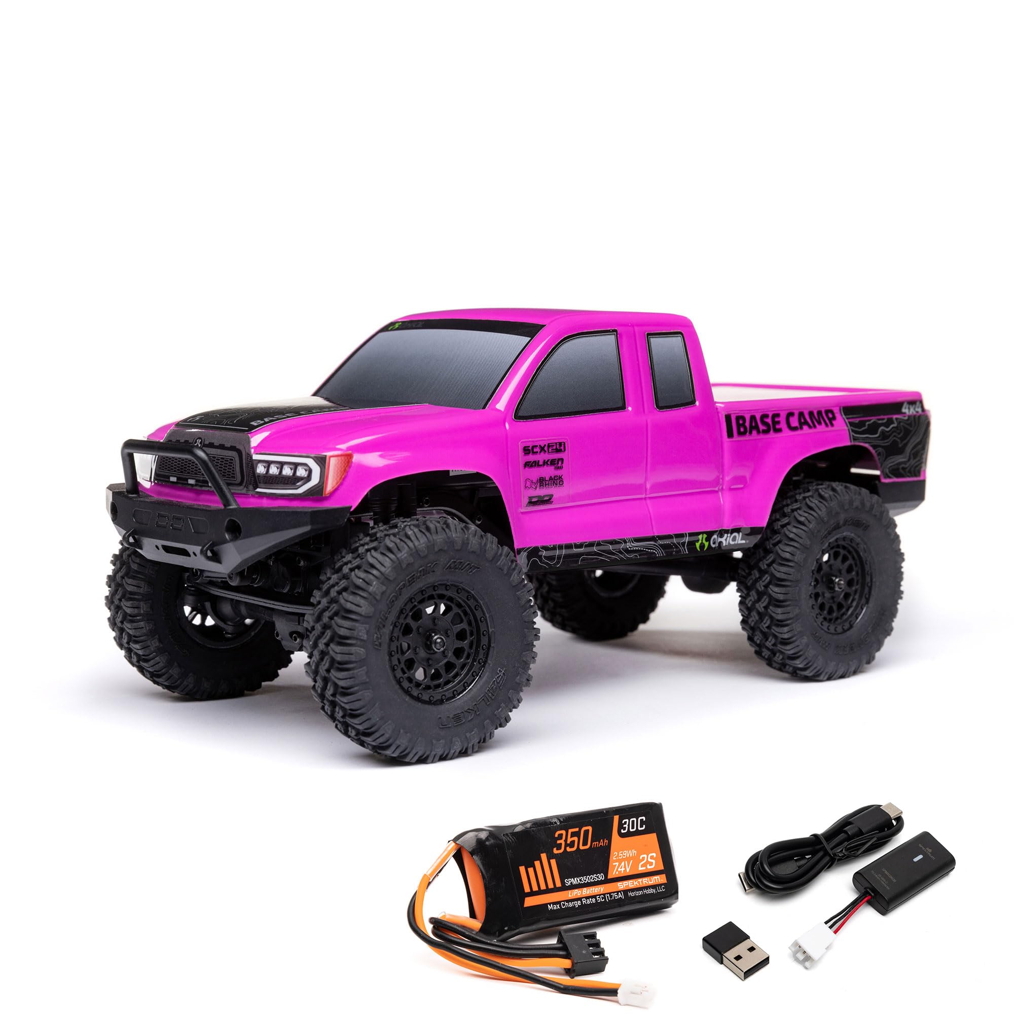 Axial 1/24 RC Truck SCX24 Base Camp 4x4 Rock Crawler Brushed RTR (Everything Needed to Run is Included) - Pink, AXI-1219T3
