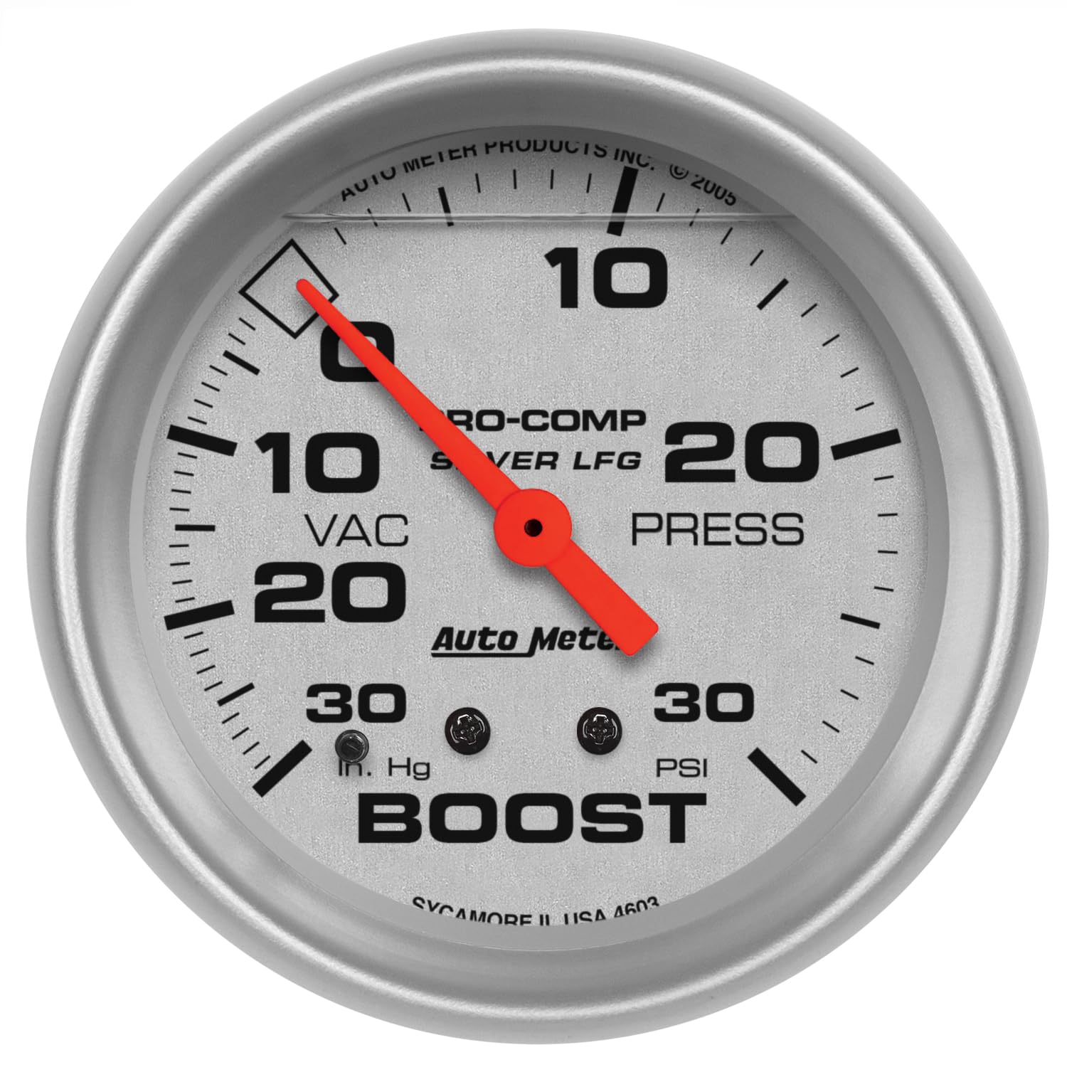 Auto Meter Silver LFGs 4602 Blower Pressure Gauge