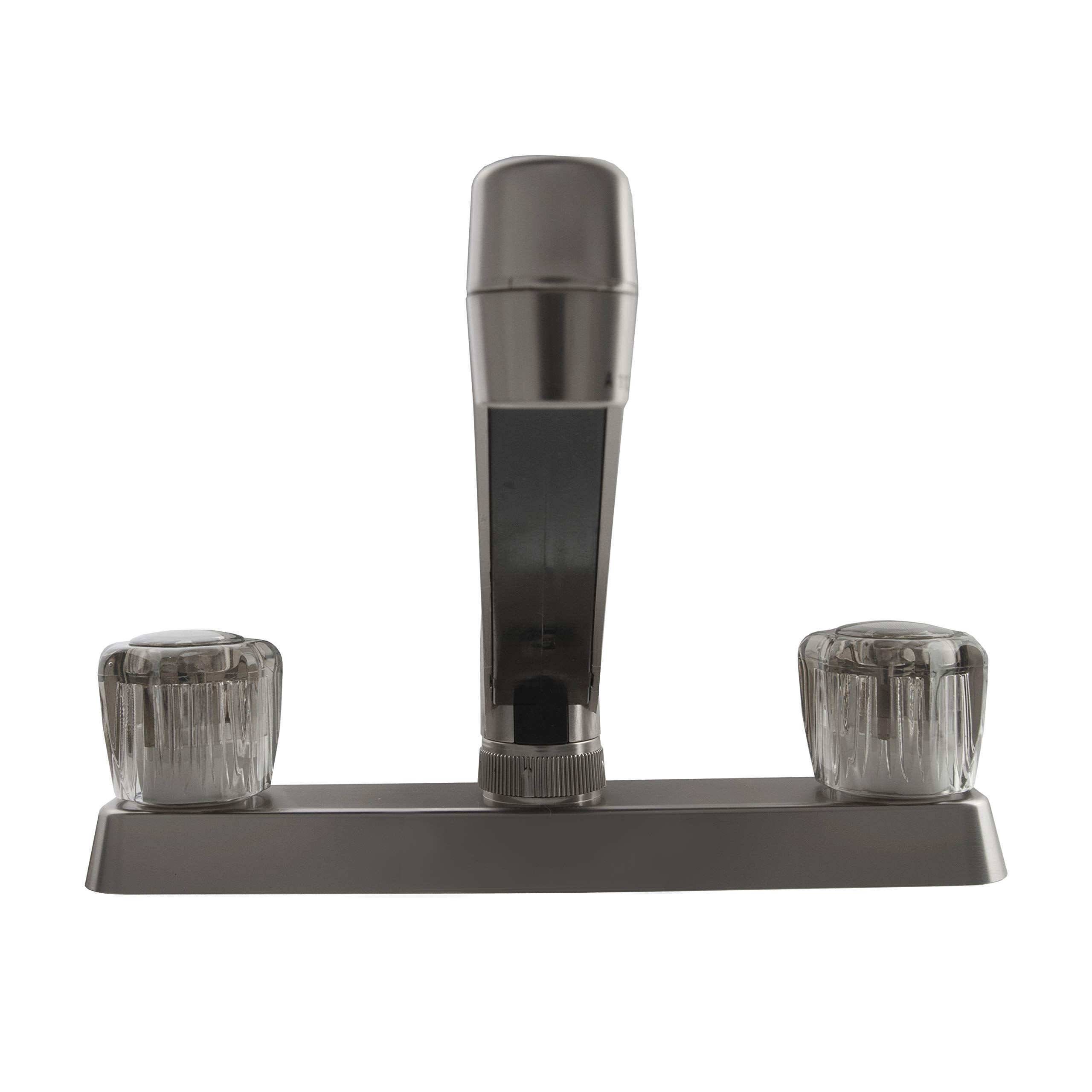 Dura Faucet RV Kitchen Sink Faucet DF-PK600S-SN with Smoked Acrylic Knobs (Brushed Satin Nickel)