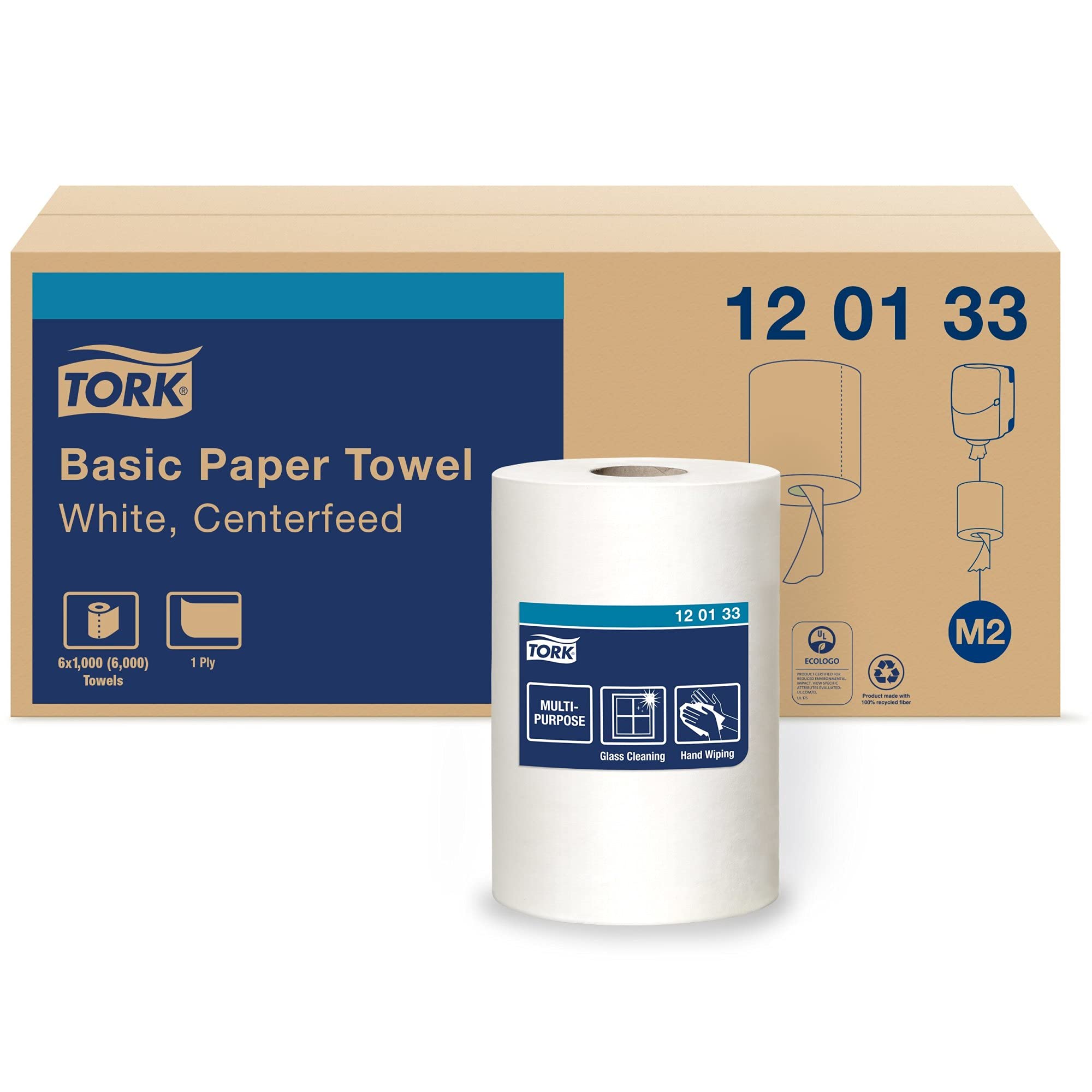 Tork White Centerfeed Paper Wiper M2, High Absorbency, 6 x 1000 Sheets, 120133