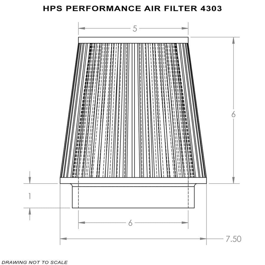 HPS Automotive Performance Air Filter 6" ID, 6" Element Length, 7" Overall Length