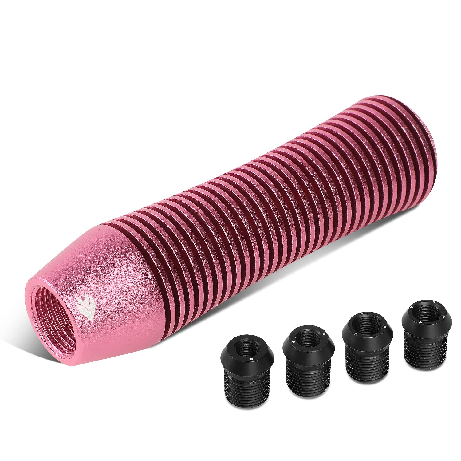 NRG Innovations Universal Aluminum SK-700PK Shift Knob with Thread Adapters, Heatsink Style Short Curvy Cylinder Lever,Pink