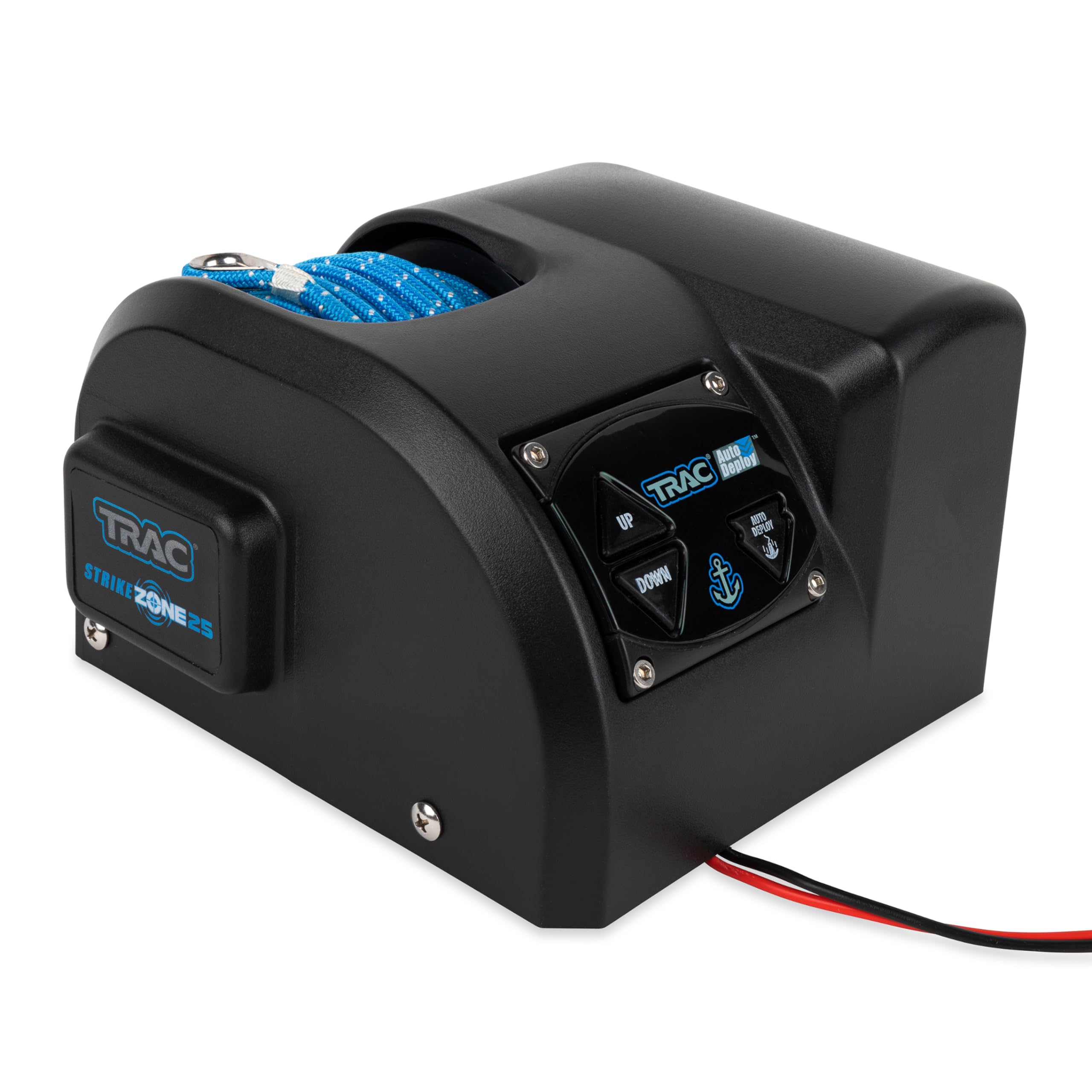 StrikeZone 25 Camco TRAC Outdoors Electric Anchor Winch | Features a High-Efficiency 12-Volt DC All Steel Gear Motor | Includes 100-Feet of 5/32-Inch Pre-Wound Braided Anchor Rope (69001)