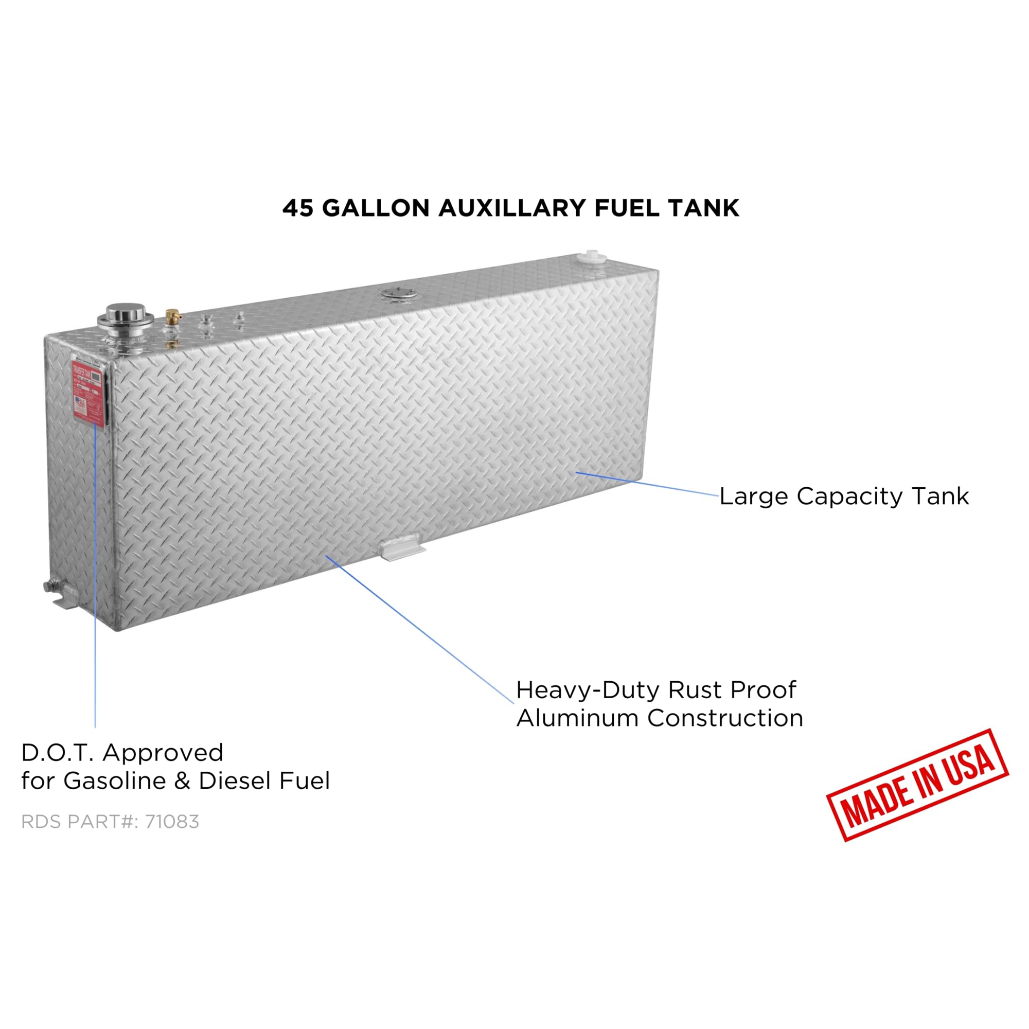 Rectangular RDS MFG INC 71083 Auxiliary/Transfer Fuel Tank - 45 Gallon Capacity