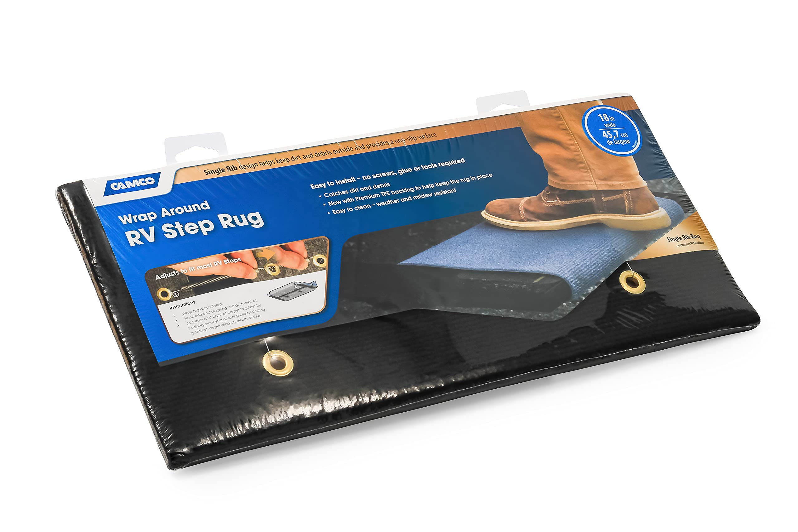Wrap Around Camco RV Step Rug | 17.5" x 18" | Black | 42904