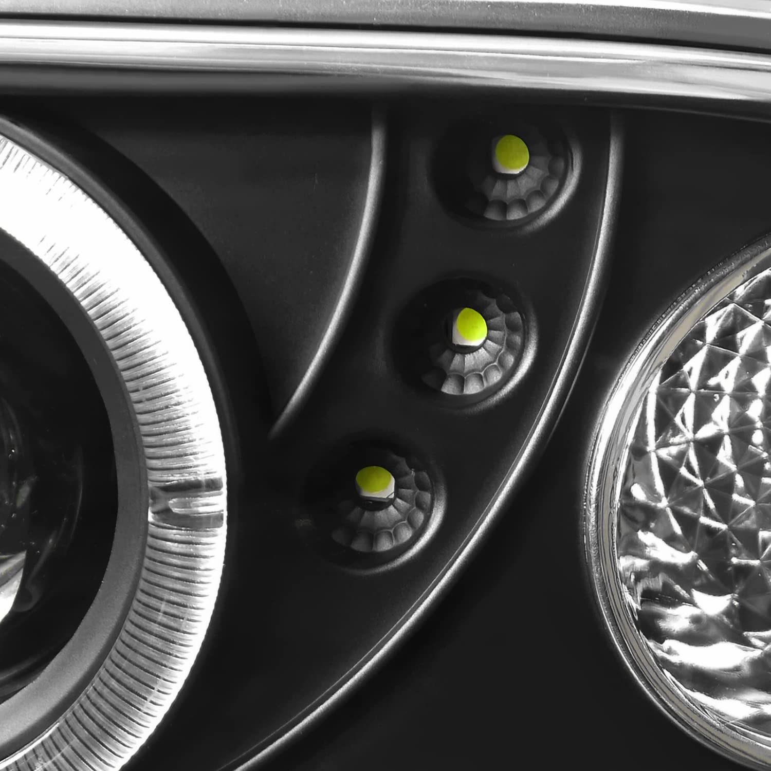 Black Halo SMD LED Projector Headlights + Black Bumper Lights SPEC-D TUNING Compatible with 1998-2004 Chevy S10, Left + Right Pair Headlamps Assembly
