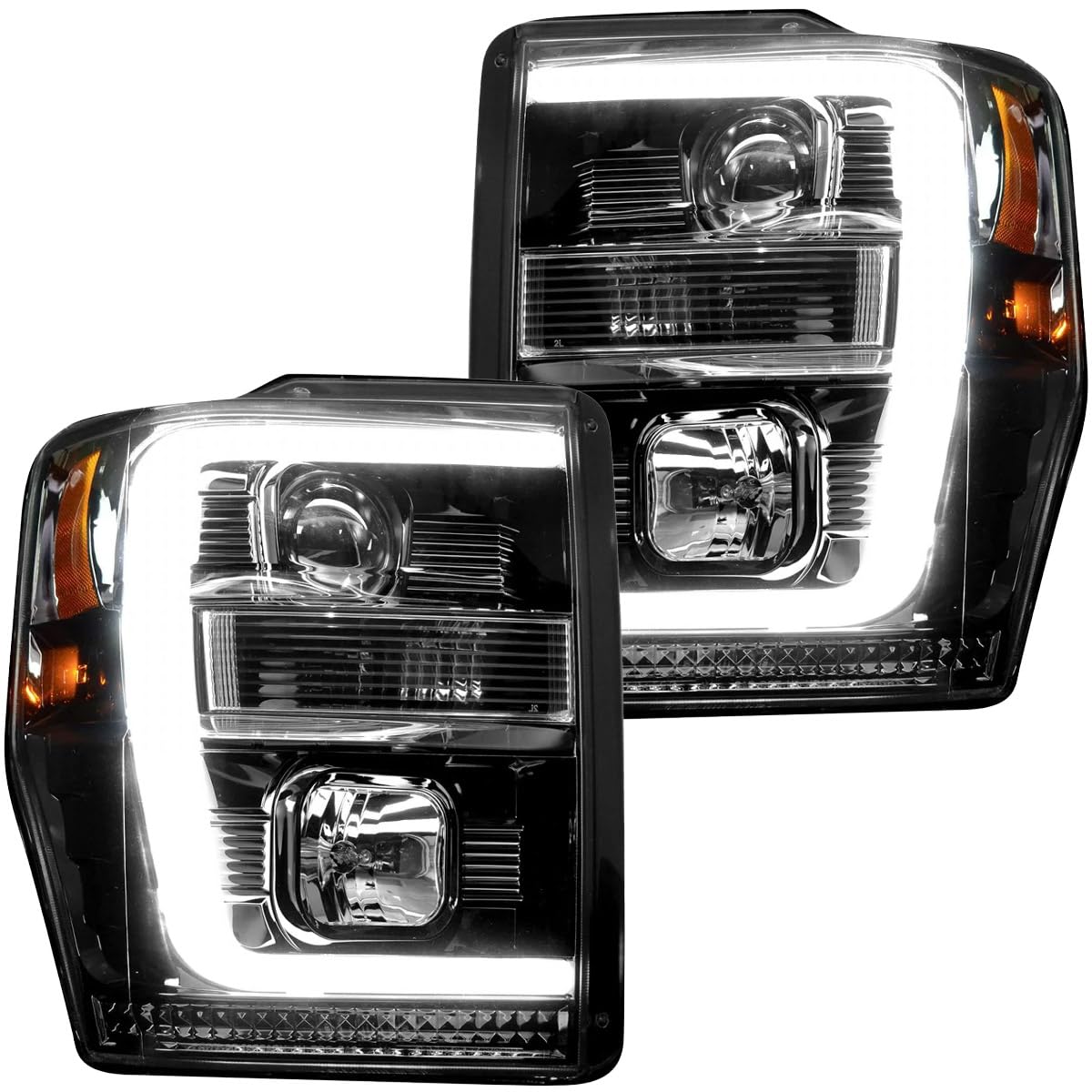 RECON - Premium Projector Headlights Fits 2008-2010 Super Duty (F250 F350 F450 F550) OLED Halos, DRL - Smoked Lens