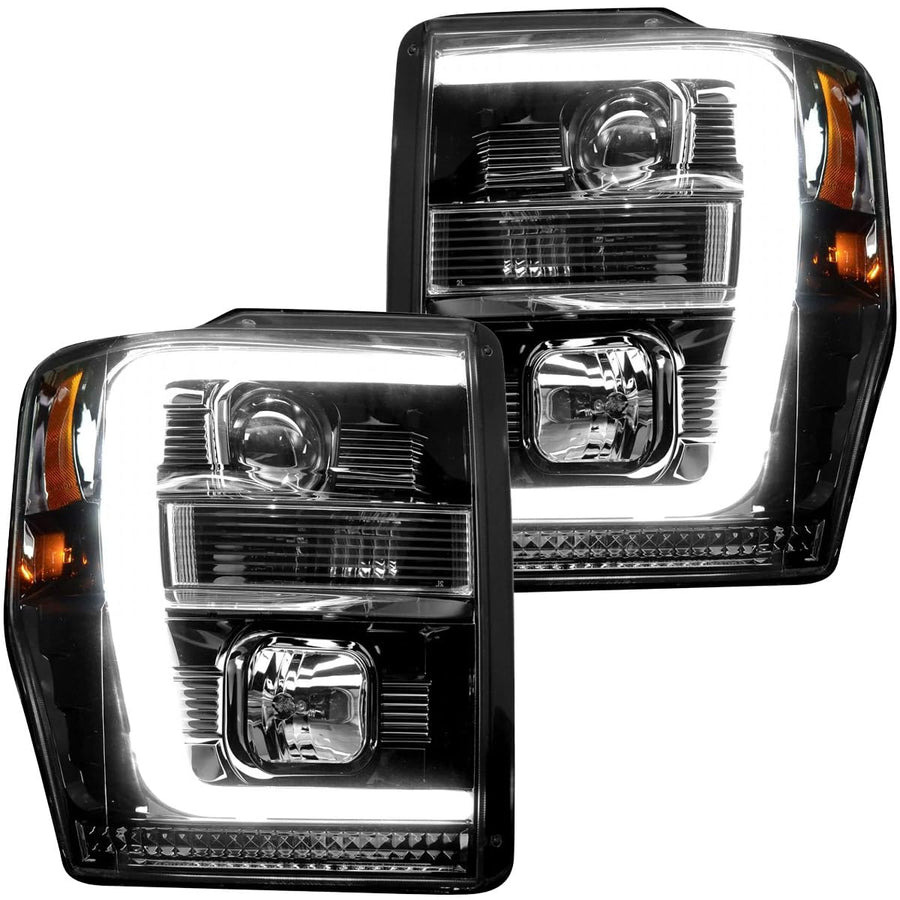 RECON - Premium Projector Headlights Fits 2008-2010 Super Duty (F250 F350 F450 F550) OLED Halos, DRL - Smoked Lens