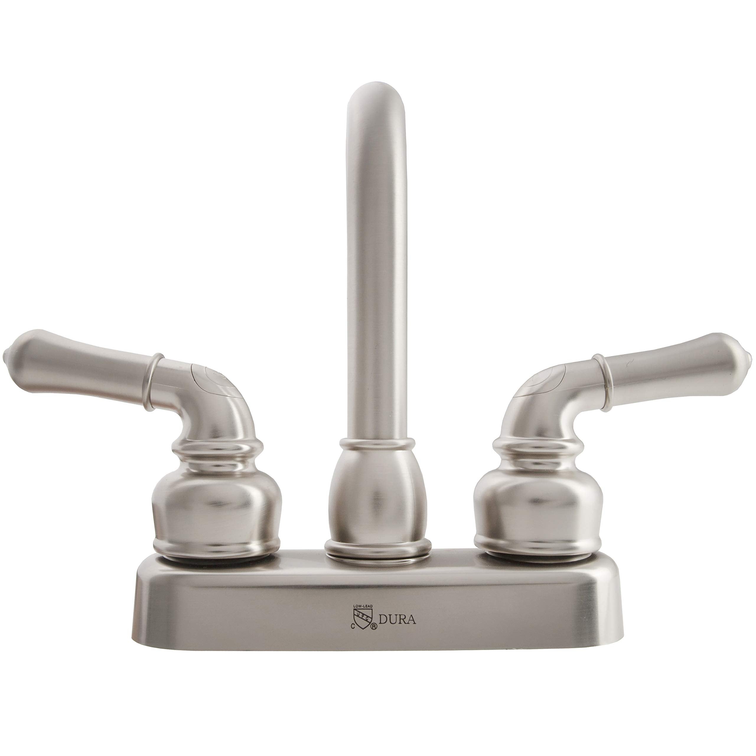 RV Swivel Bar Faucet Dura Faucet (DF-PB150C-SN) with Classical Levers - 6-inch Spout (Brushed Satin Nickel)