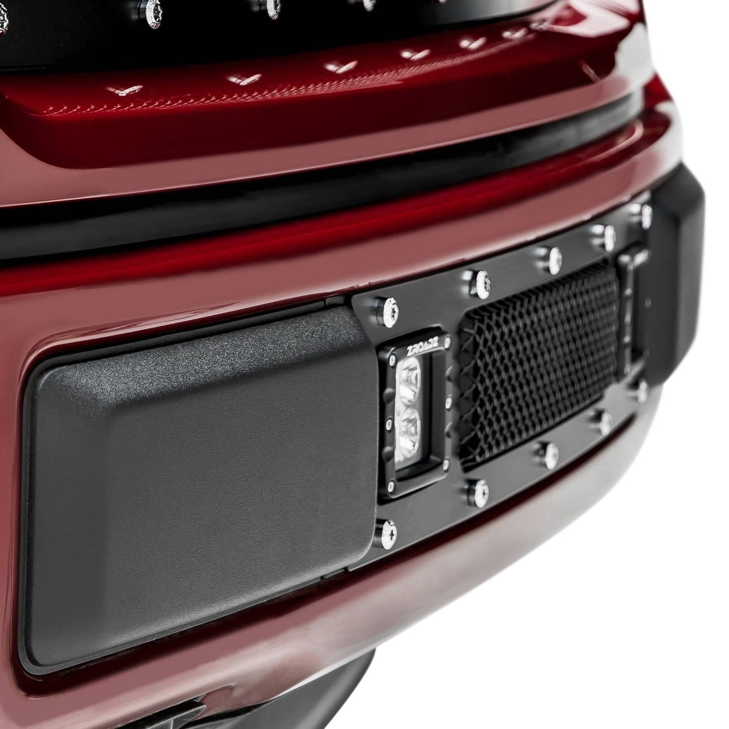T-Rex Grilles Torch Bumper Grille 2018-2020 F-150 Limited, Lariat, Black, 1 Pc, Replacement, Chrome Studs with (2) 3 Inch LED Cube Lights - PN #6325791