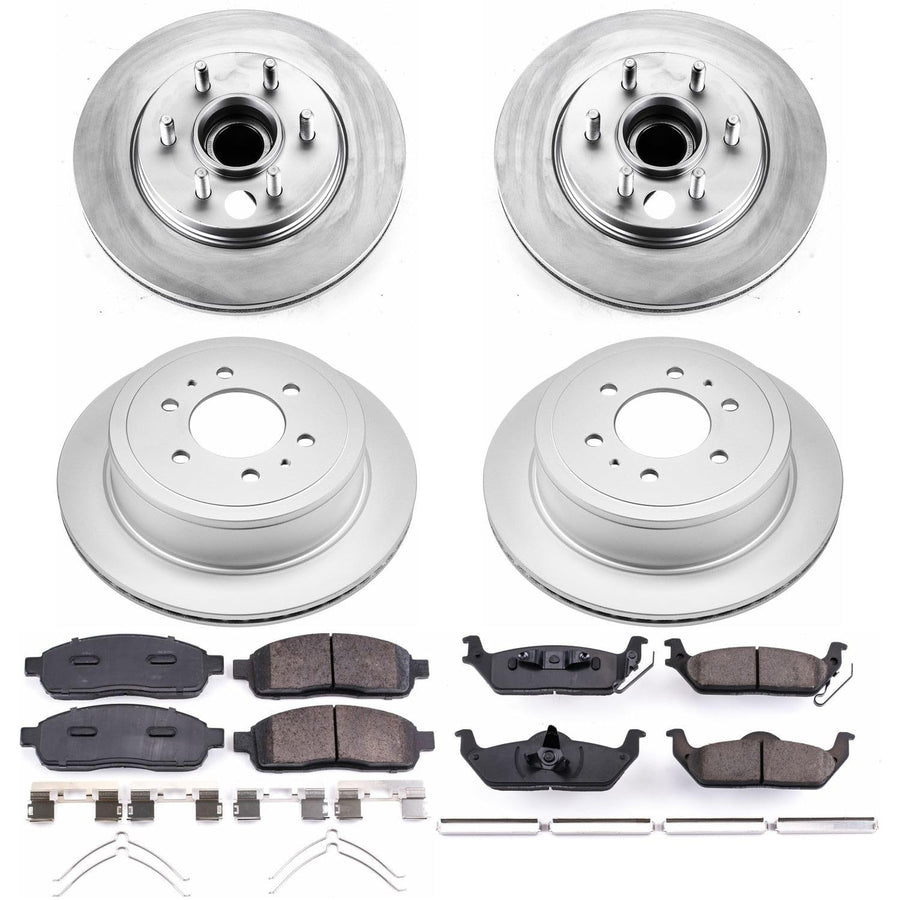 Power Stop Coated Brake Rotor & Ceramic Brake Pads- front & rear CRK1940 For Ford F-150 2004-2008, Lincoln Mark LT 2006-2008 [Model Specific]