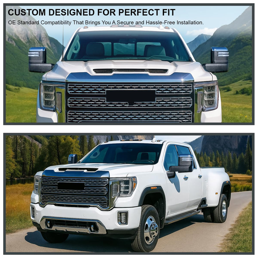 Spec-D Tuning Power Heated Chrome Trim Tow Mirrors w/LED Signal, Blind Spot Sensor, Temperature Sensor Compatible with 2019-2025 GMC Sierra 1500, Left + Right Pair