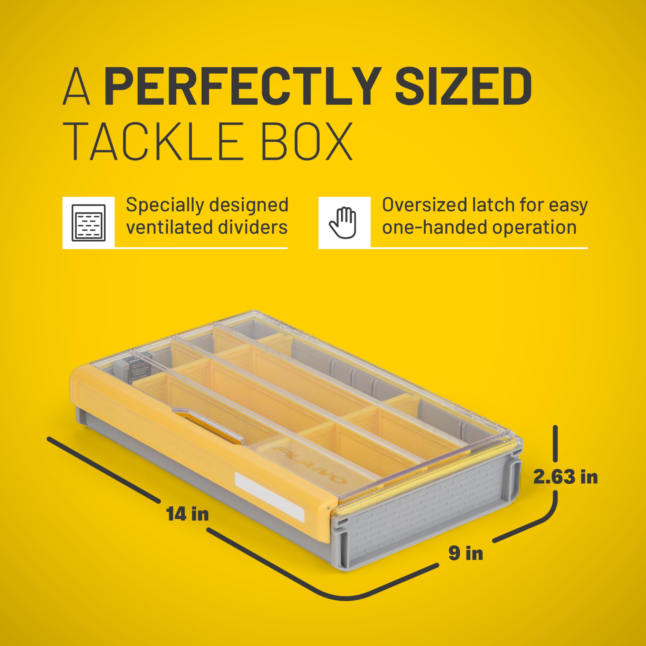 Plano 3700M Edge Flex Tackle Storage | Premium Tackle Organization with Rust Prevention | Includes 38 Flex dividers, yellow/gray